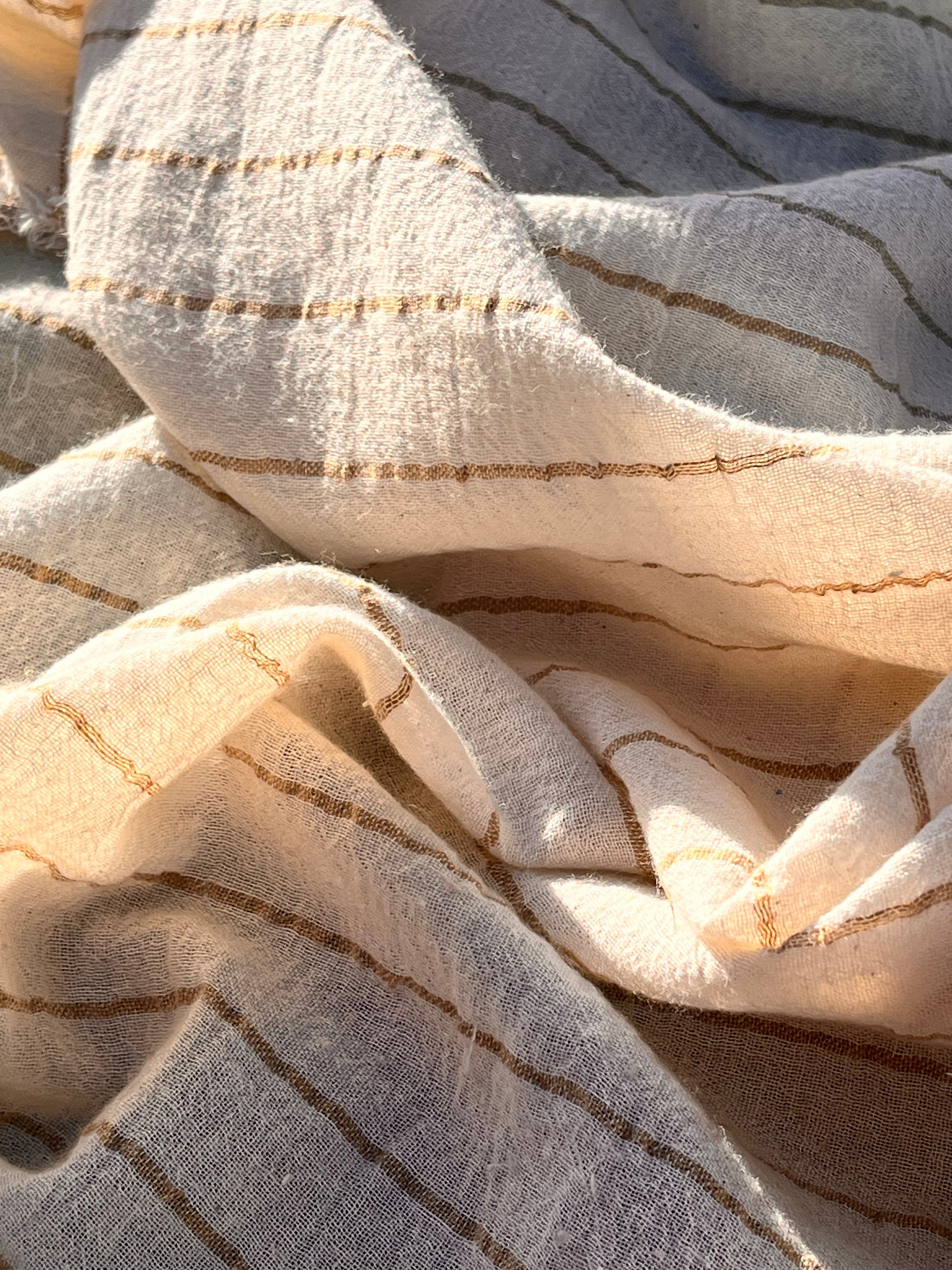 Beige Striped Neutral Organic Cotton Fabric By The Meter.
