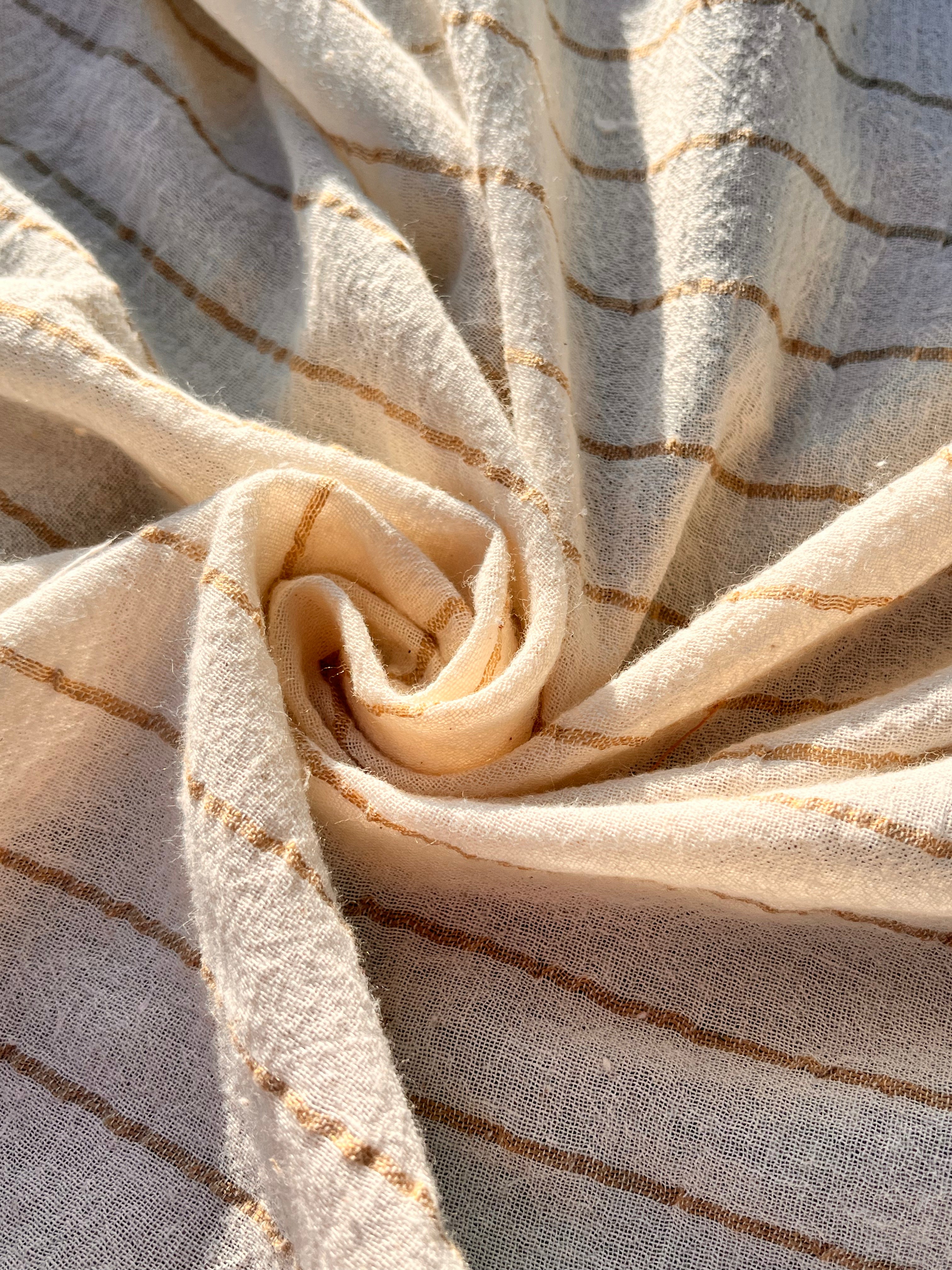 Beige Striped Neutral Organic Cotton Fabric By The Meter.