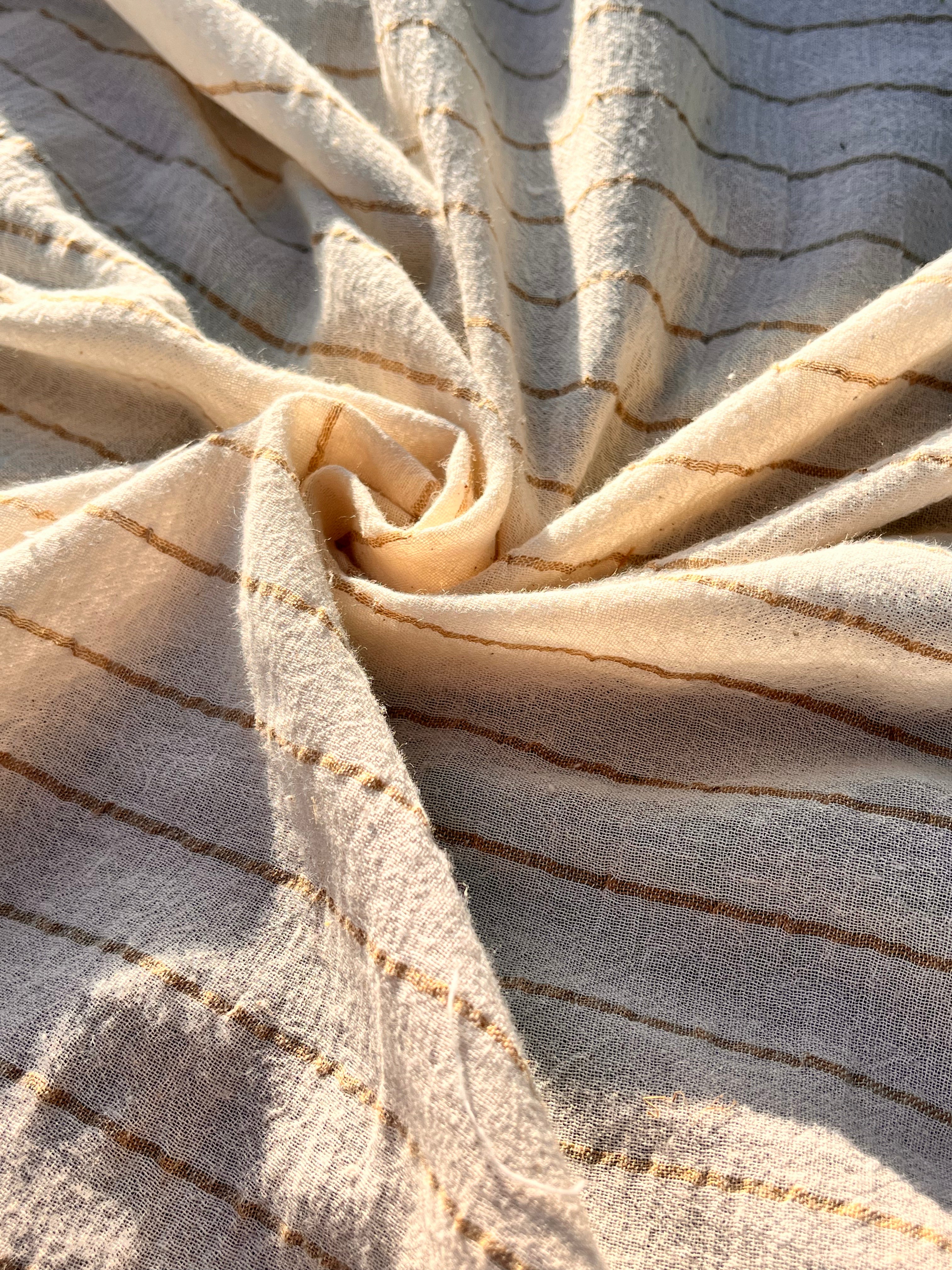 Beige Striped Neutral Organic Cotton Fabric By The Meter.