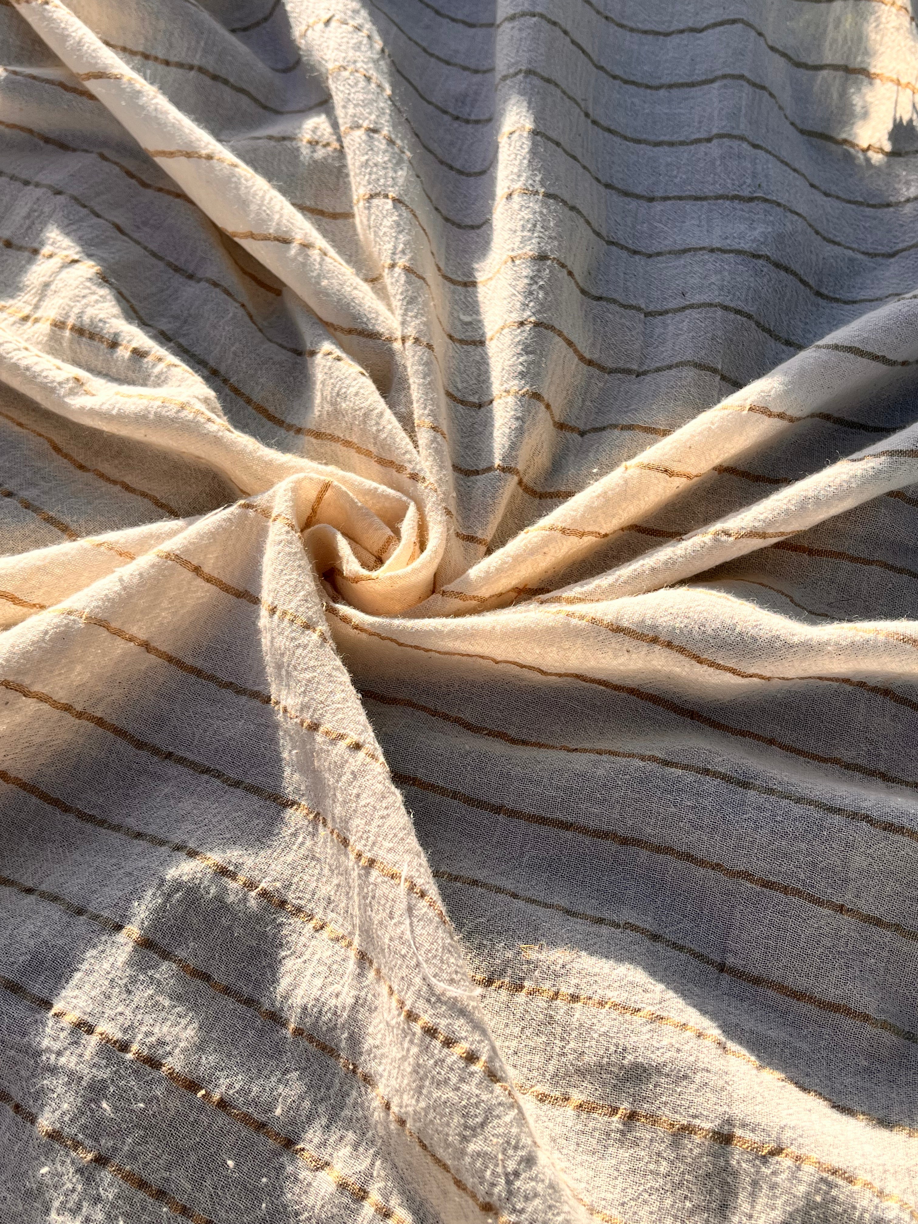 Beige Striped Neutral Organic Cotton Fabric By The Meter.
