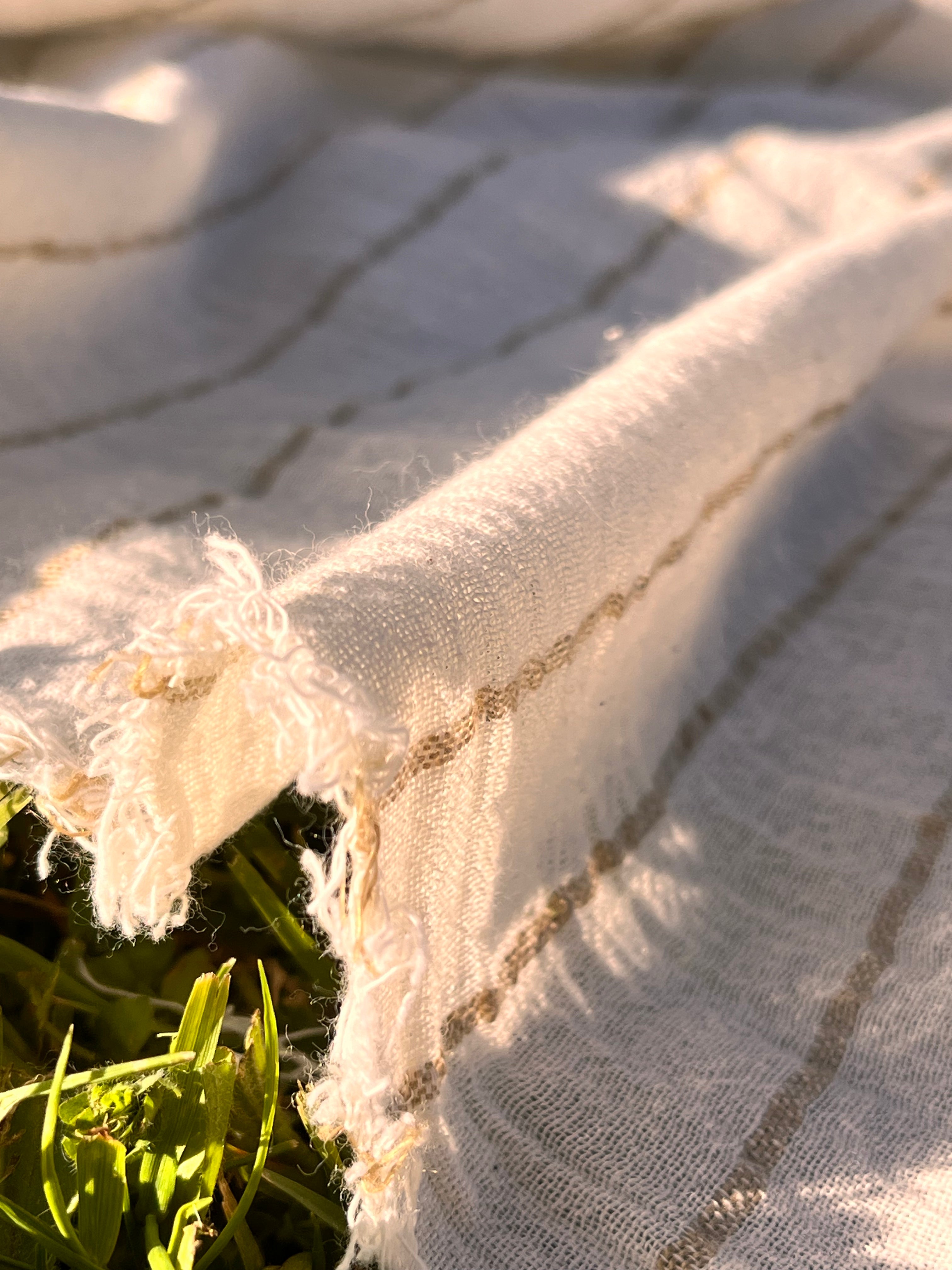 Beige Striped Neutral Organic Cotton Fabric By The Meter.