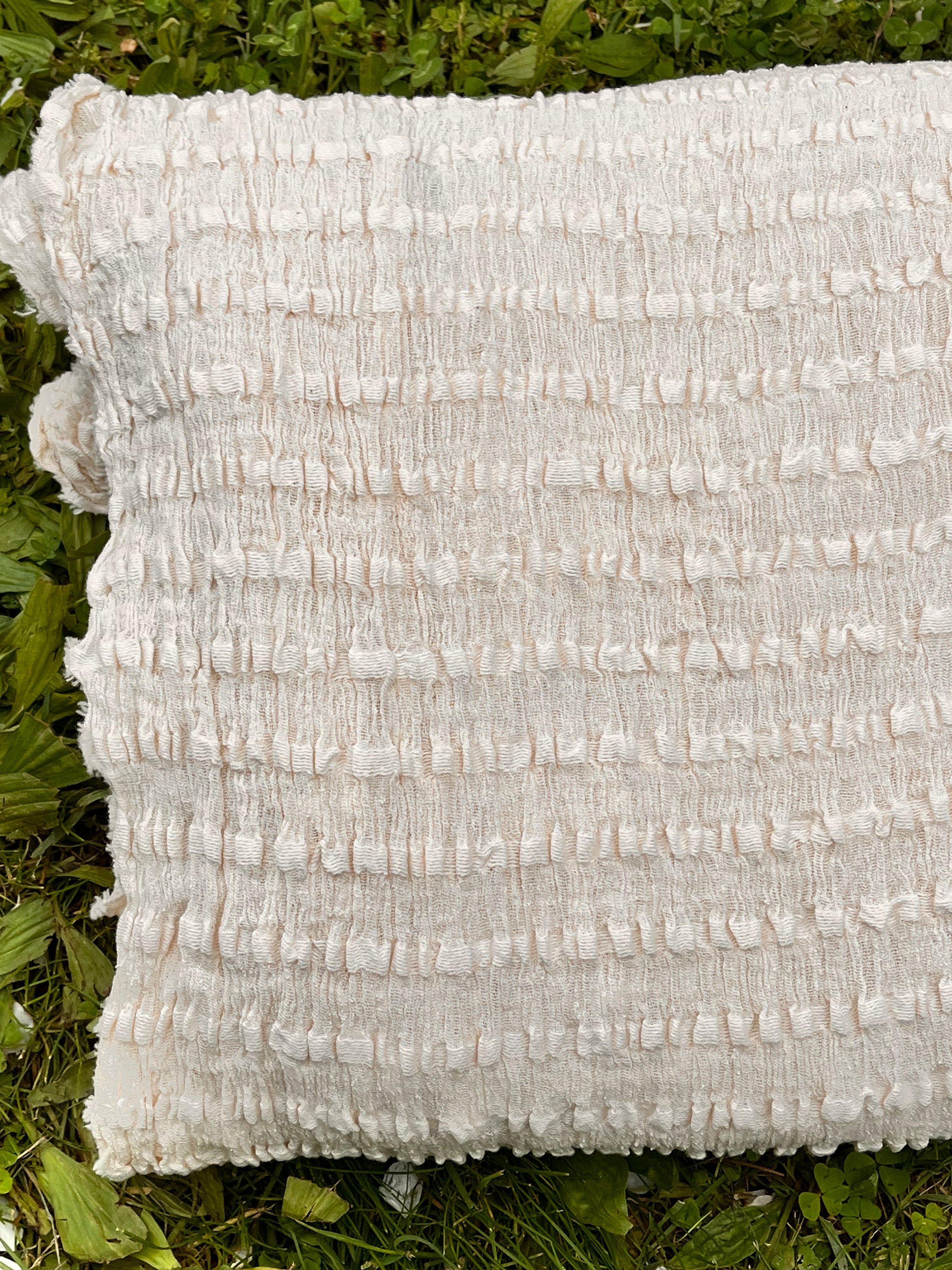 Neutral Textured Cotton Stretchy Crinkle Fabric.
