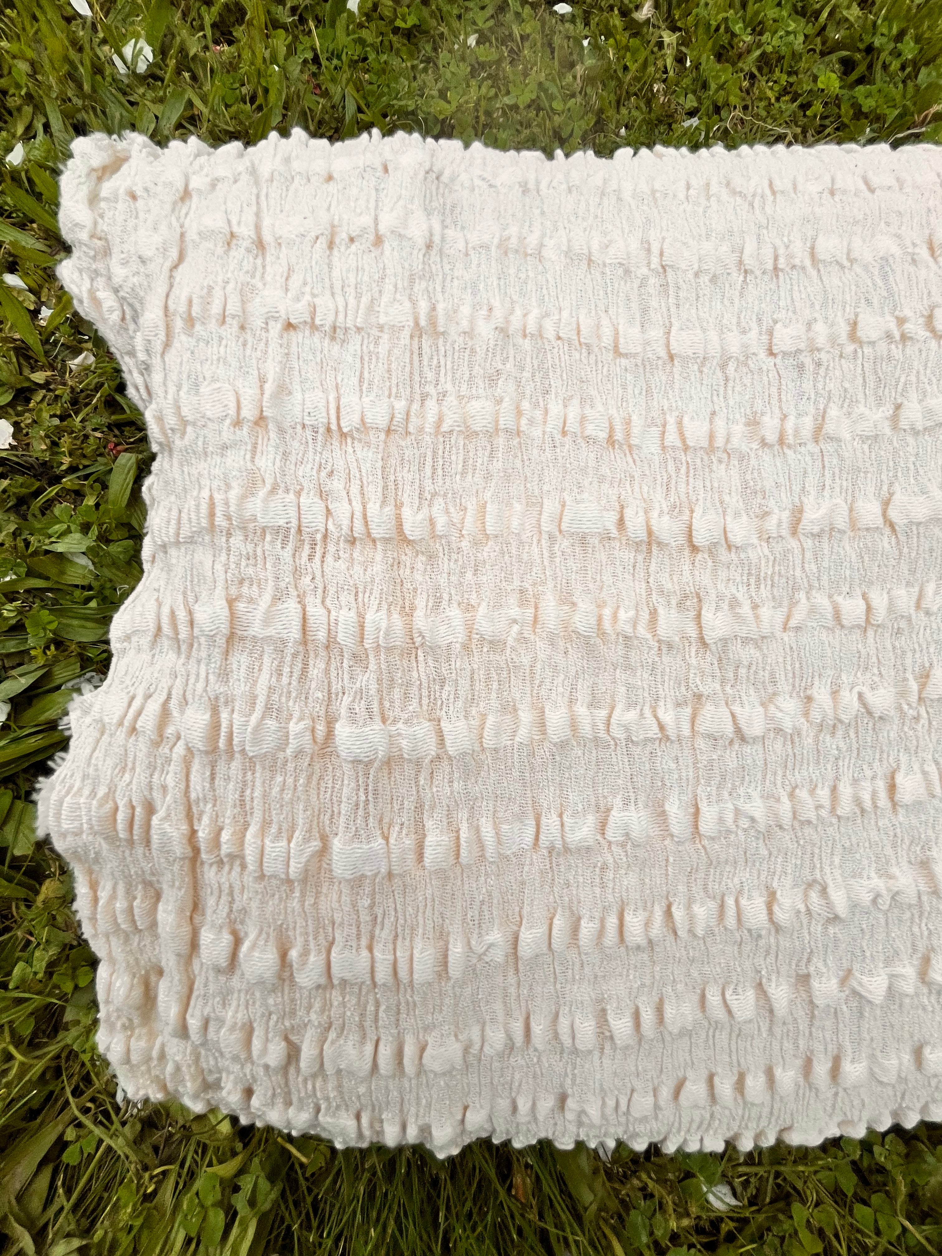 Neutral Textured Cotton Stretchy Crinkle Fabric.