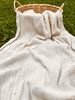 Neutral Stretchy Crinkle Cotton Fabric, Textured Surface Silver Glitter Stripes.
