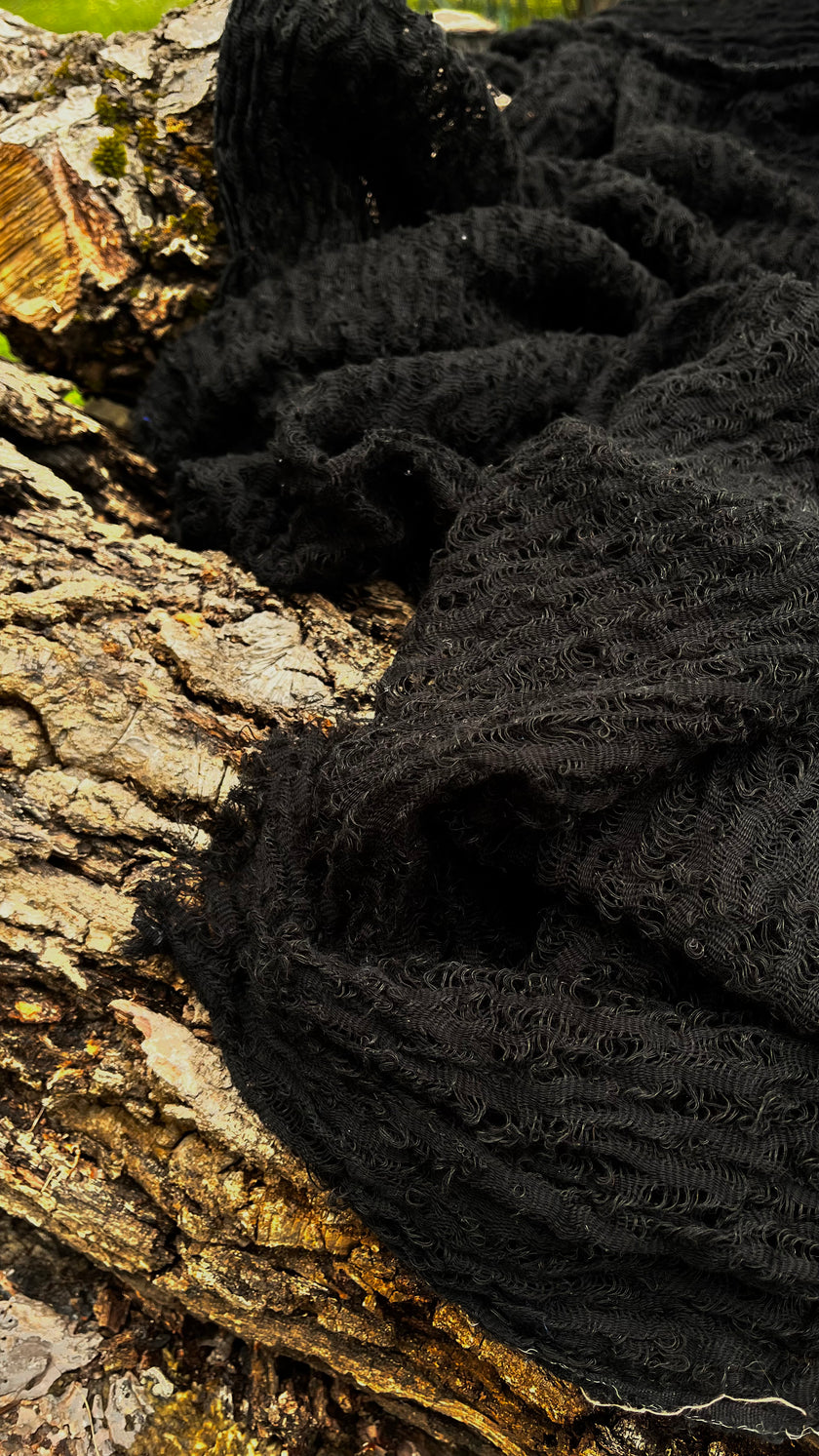 Metre Kare Siyah Keten Kumaş, Organik Pamuklu Kumaş, Dokulu El Dokuma Yarı Şeffaf Doğal Kumaşlar.