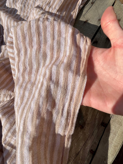 Beige Striped- Black Striped- Brown Striped Neutral Organic Cotton Fabric.