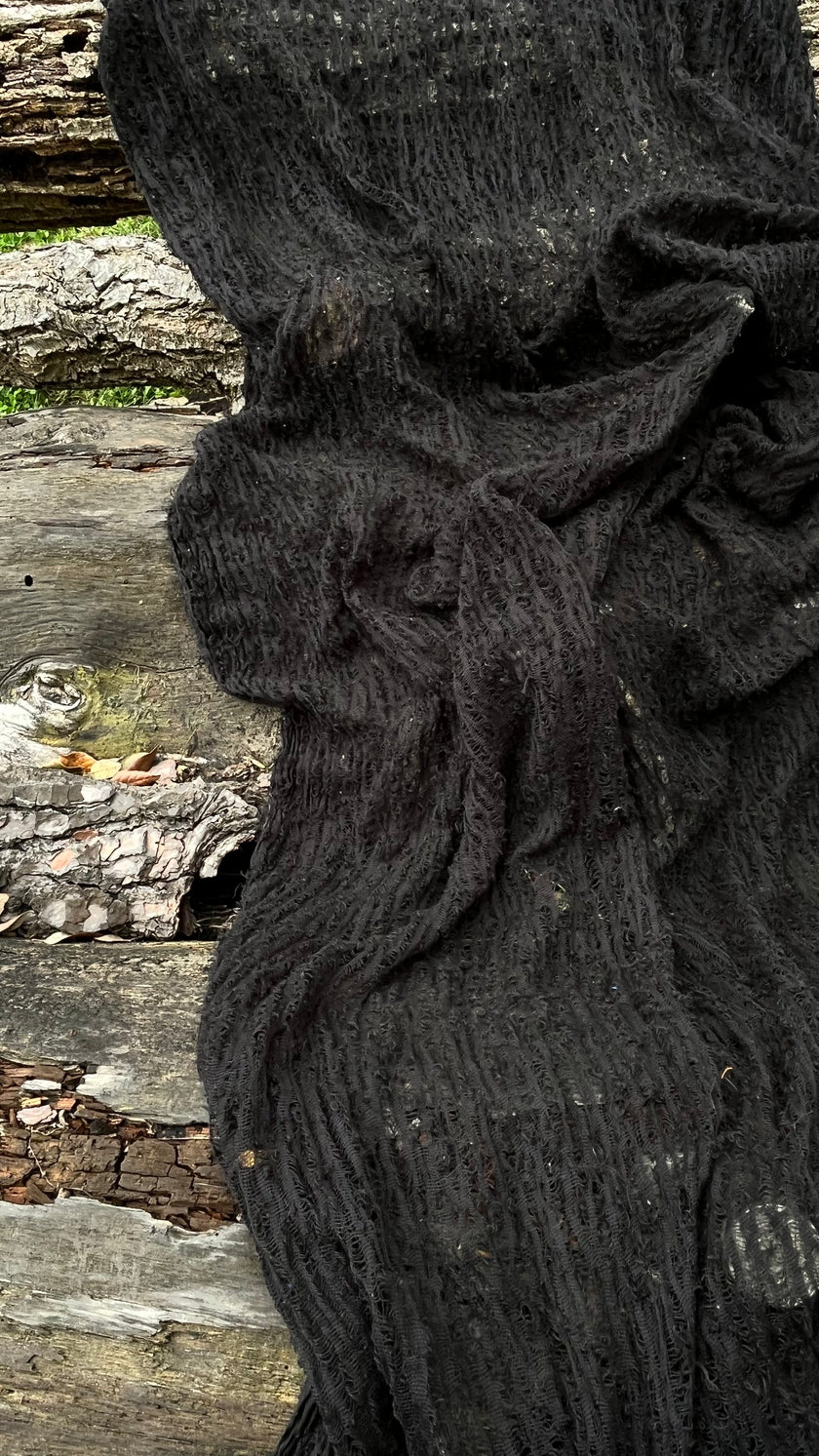 Metre Kare Siyah Keten Kumaş, Organik Pamuklu Kumaş, Dokulu El Dokuma Yarı Şeffaf Doğal Kumaşlar.