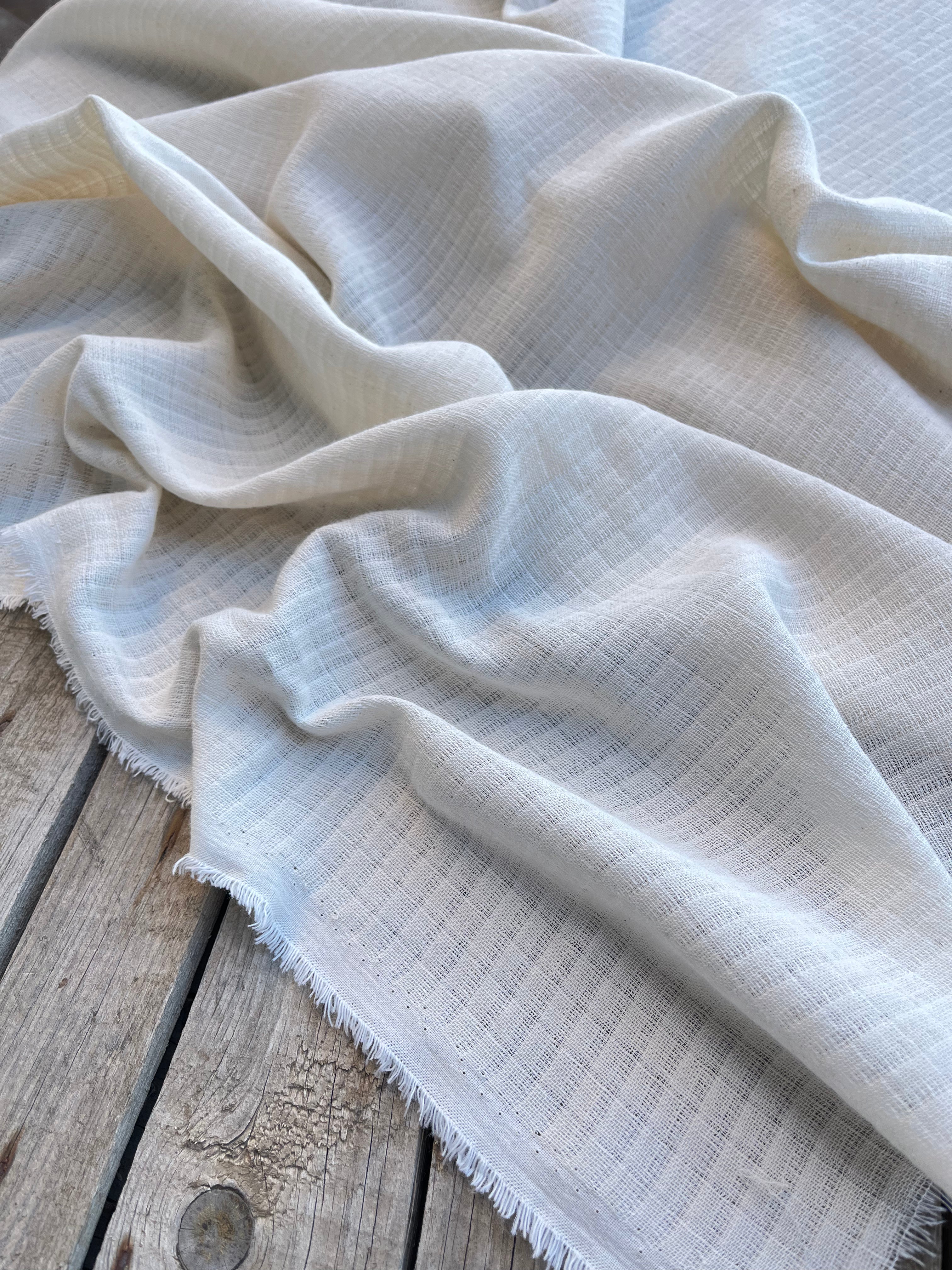 Check Weave Sheer Neutral Organic Cotton Fabric By The Meter.
