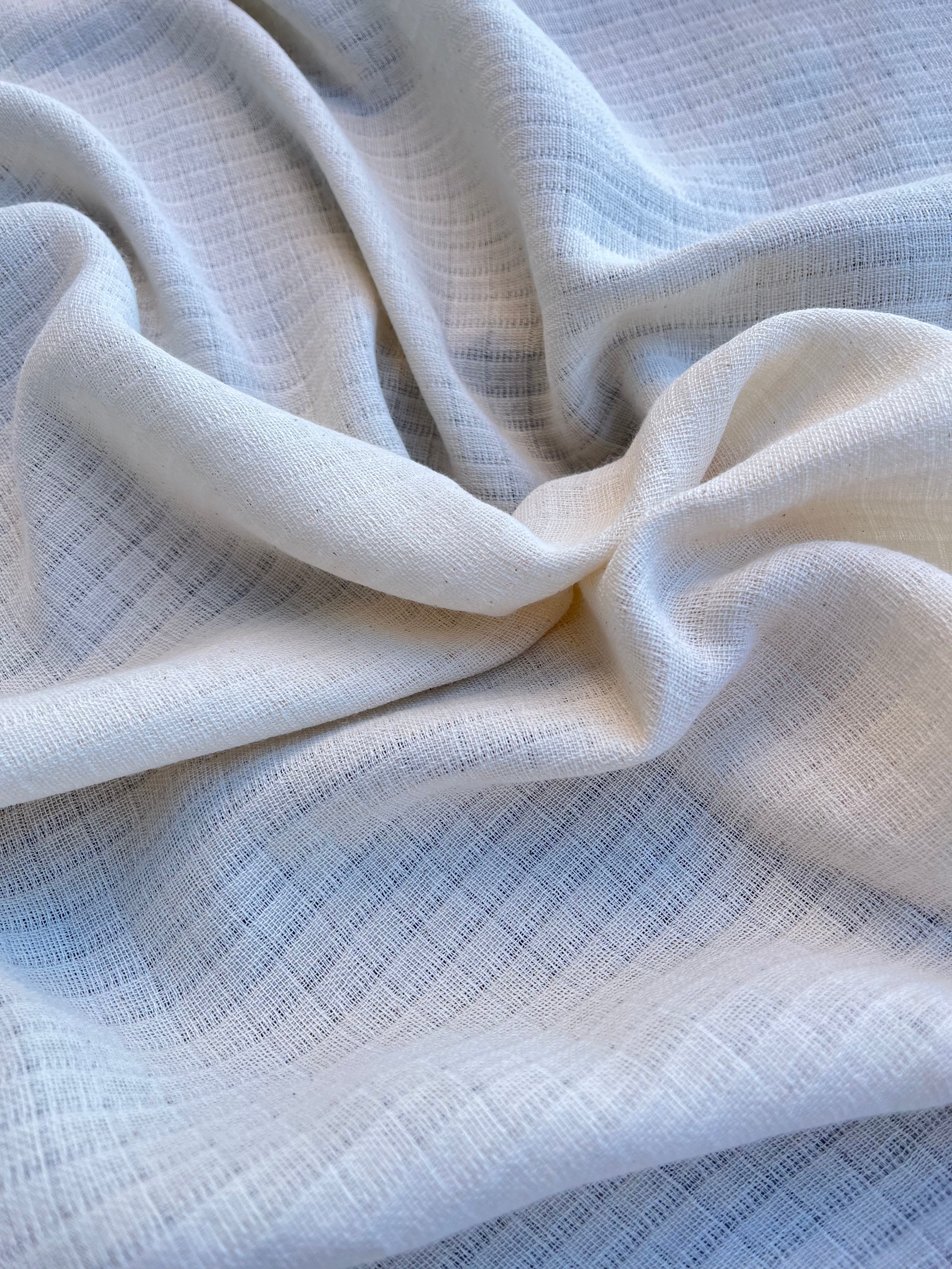 Check Weave Sheer Neutral Organic Cotton Fabric By The Meter.