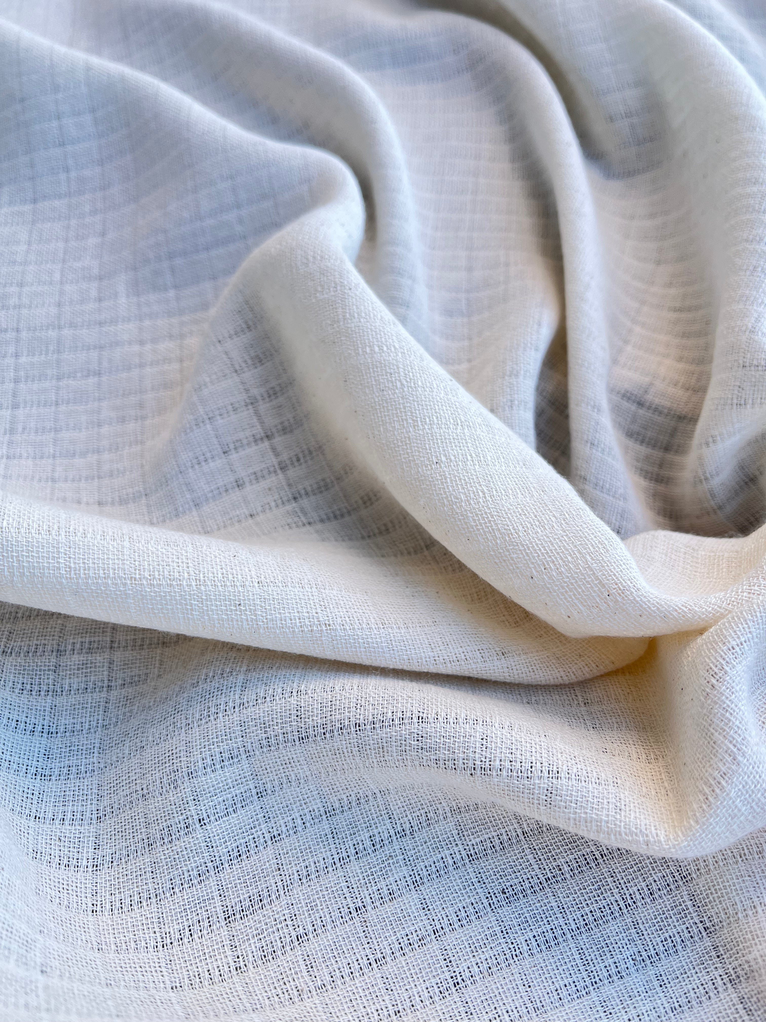 Check Weave Sheer Neutral Organic Cotton Fabric By The Meter.