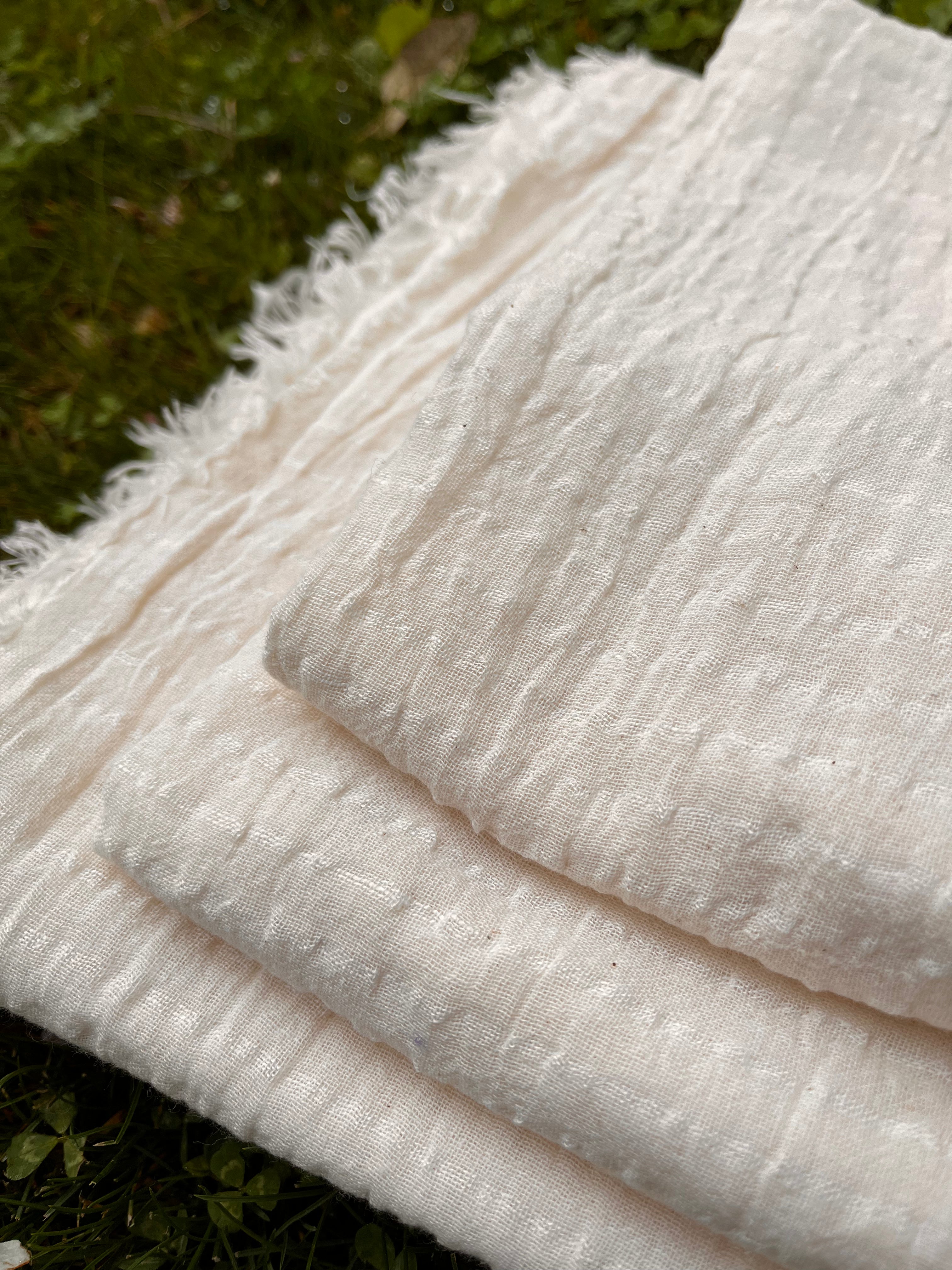 White Pin Striped Neutral Organic Cotton Fabric By The Meter.