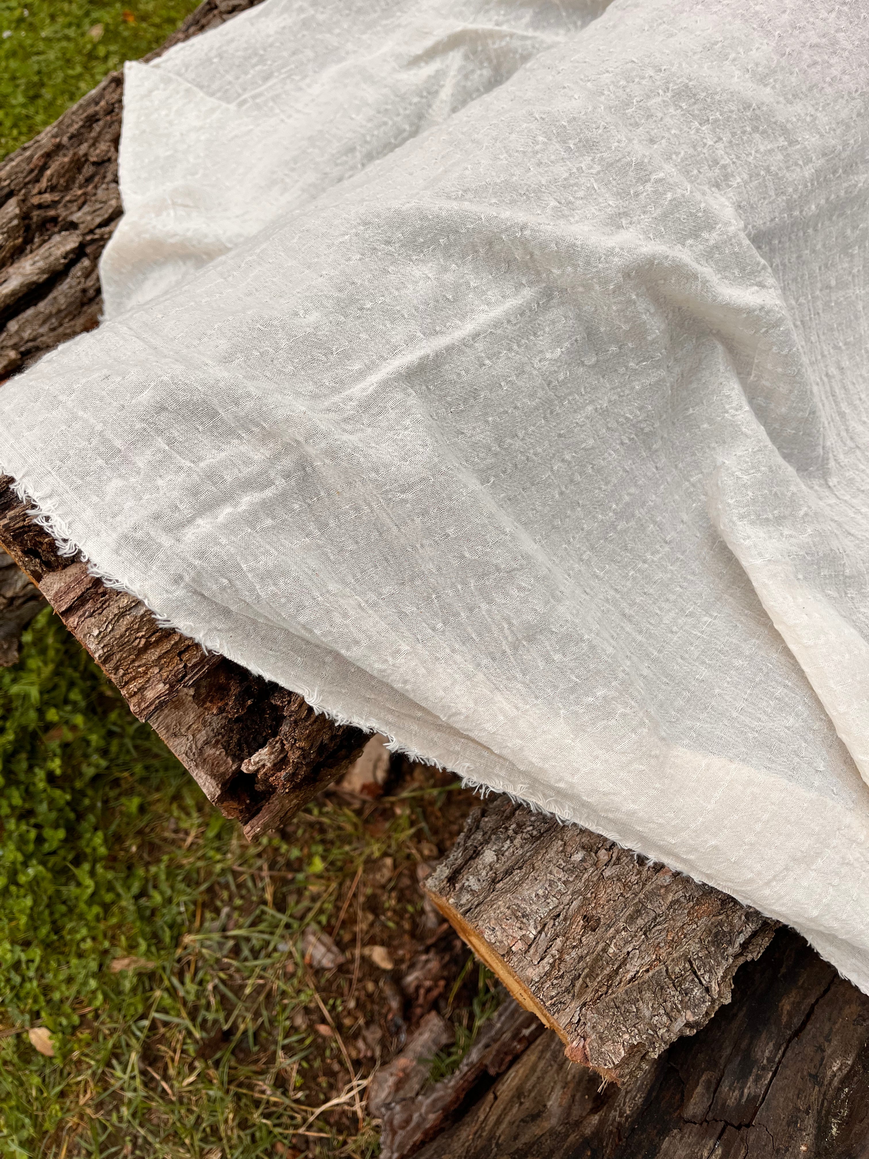 White Pin Striped Neutral Organic Cotton Fabric By The Meter.