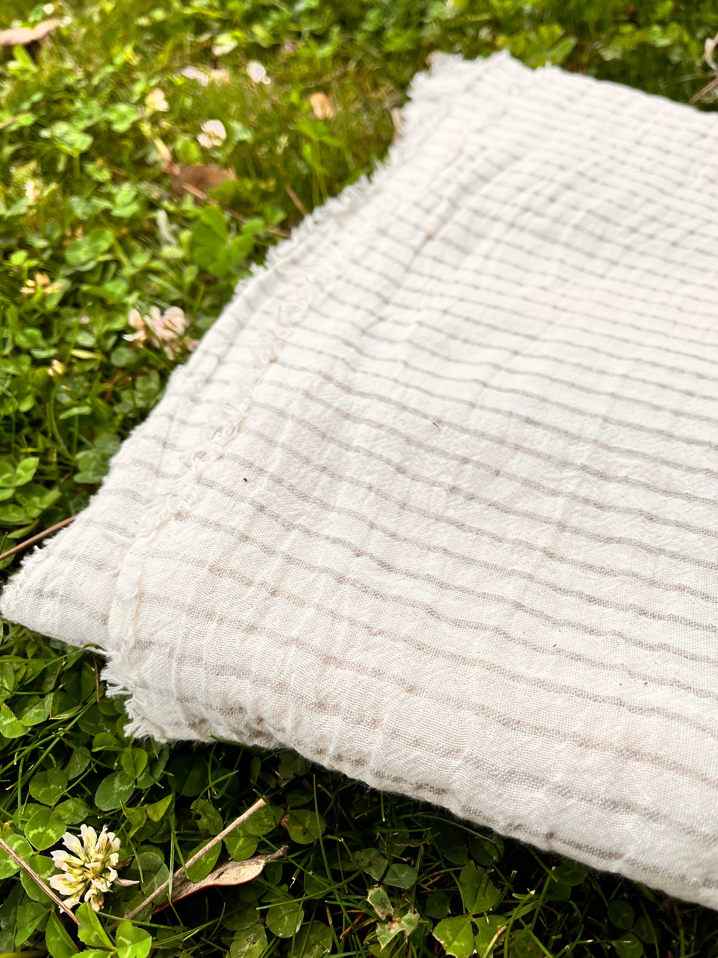 Gray Striped Neutral Organic Cotton Fabric By The Meter, Crinkle Fabric.