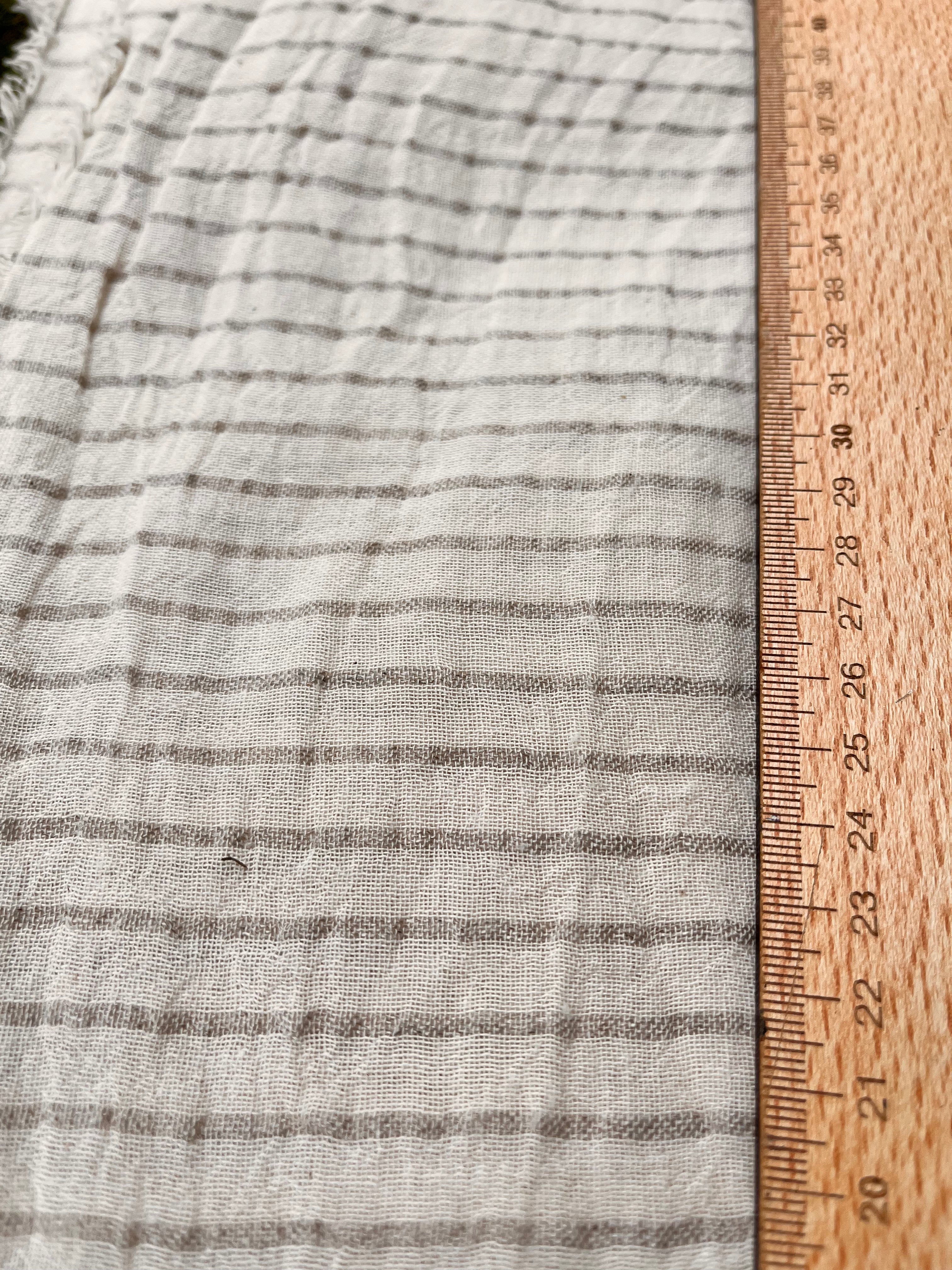 Gray Striped Neutral Organic Cotton Fabric By The Meter, Crinkle Fabric.