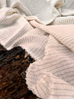 Gray Striped Neutral Organic Cotton Fabric By The Meter, Crinkle Fabric.