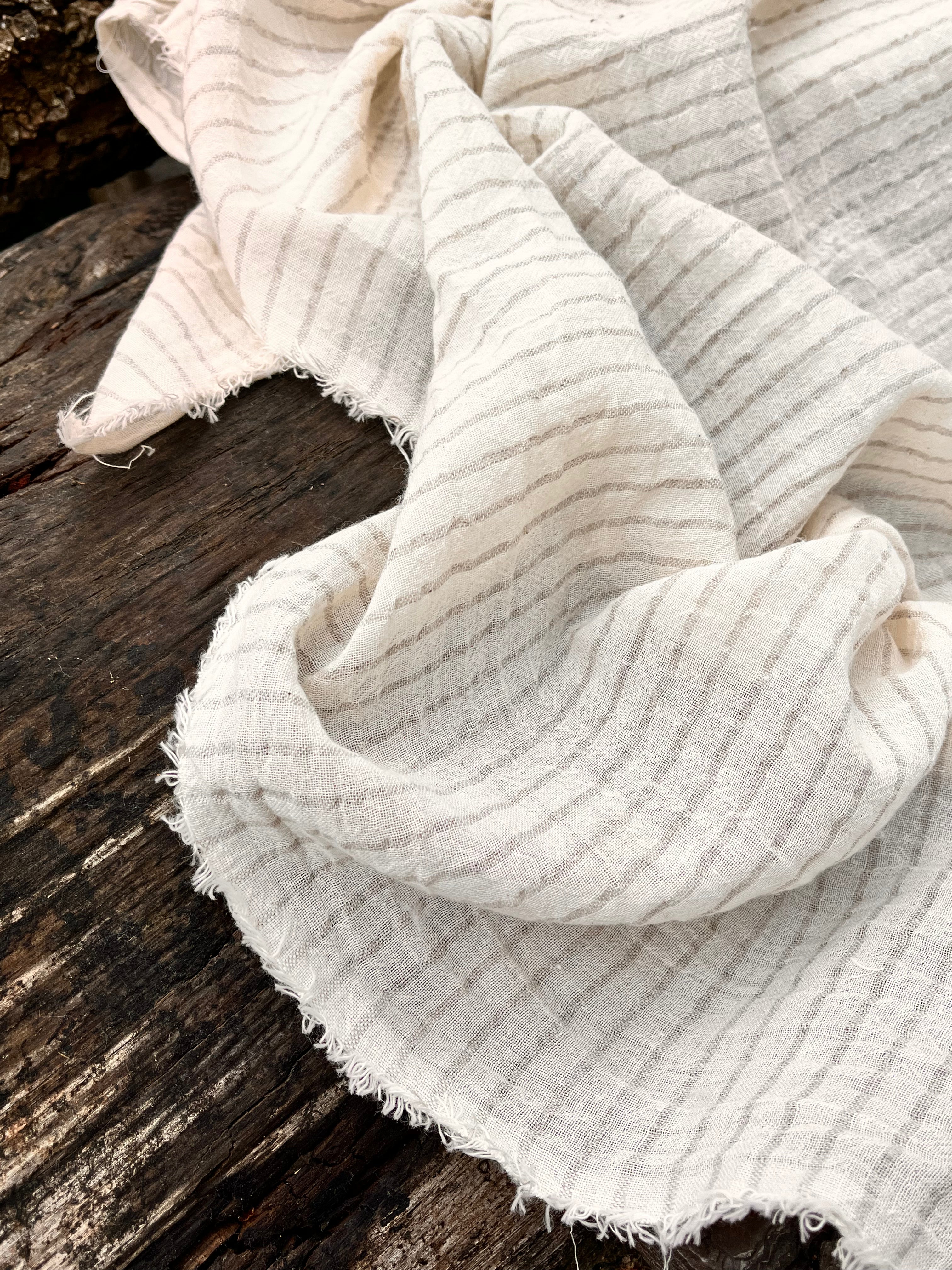 Gray Striped Neutral Organic Cotton Fabric By The Meter Crinkle Fabri gray-striped-neutral-organic-cotton-fabric-by-the-meter-crinkle-fabri