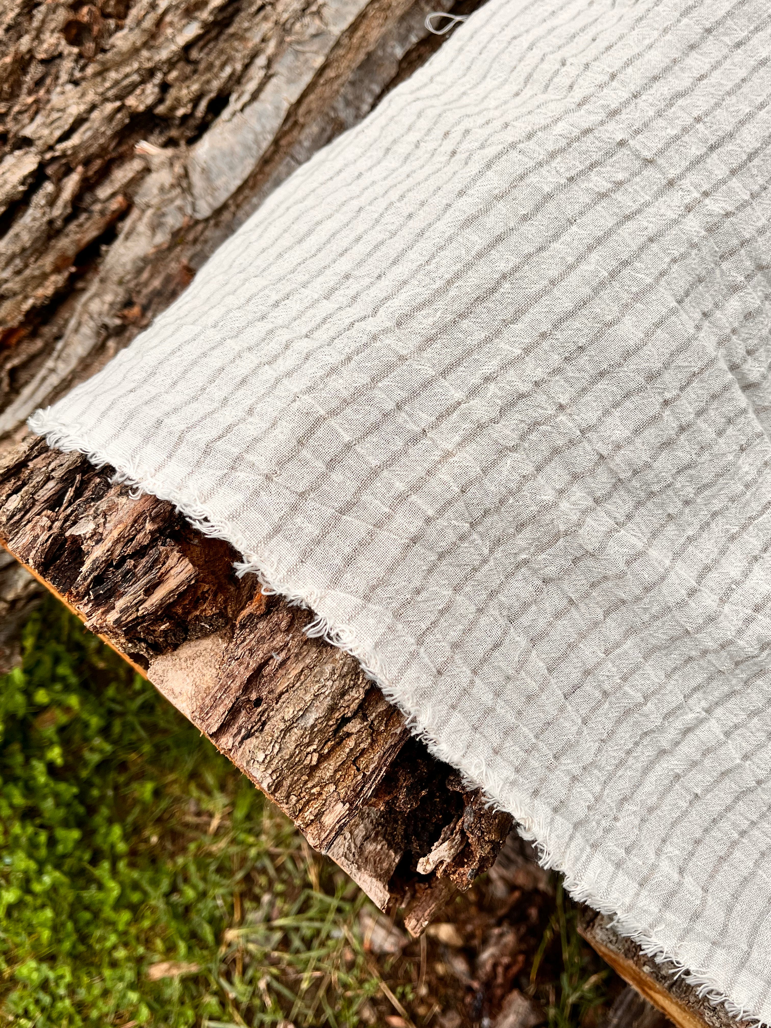 Gray Striped Neutral Organic Cotton Fabric By The Meter, Crinkle Fabric.