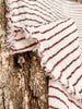 Dark Red Striped Neutral Organic Cotton Fabric By The Meter.