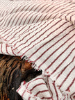 Dark Red Striped Neutral Organic Cotton Fabric By The Meter.