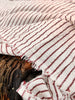 Dark Red Striped Neutral Organic Cotton Fabric By The Meter.