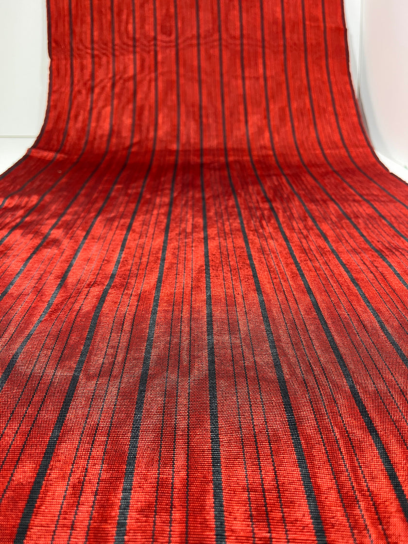 Kırmızı Siyah Çizgili Lüks İpek Döşeme Osmanlı Başlık, Ev Tekstili İç Mekan Kumaşları: Yastık Kılıfları, Kimono Esintili Tasarımlar, Filigran Desenleri.