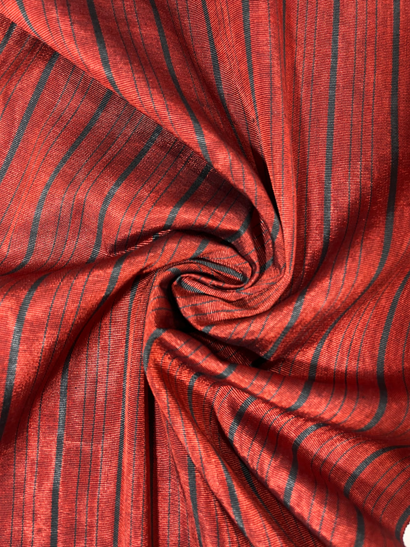 Kırmızı Siyah Çizgili Lüks İpek Döşeme Osmanlı Başlık, Ev Tekstili İç Mekan Kumaşları: Yastık Kılıfları, Kimono Esintili Tasarımlar, Filigran Desenleri.