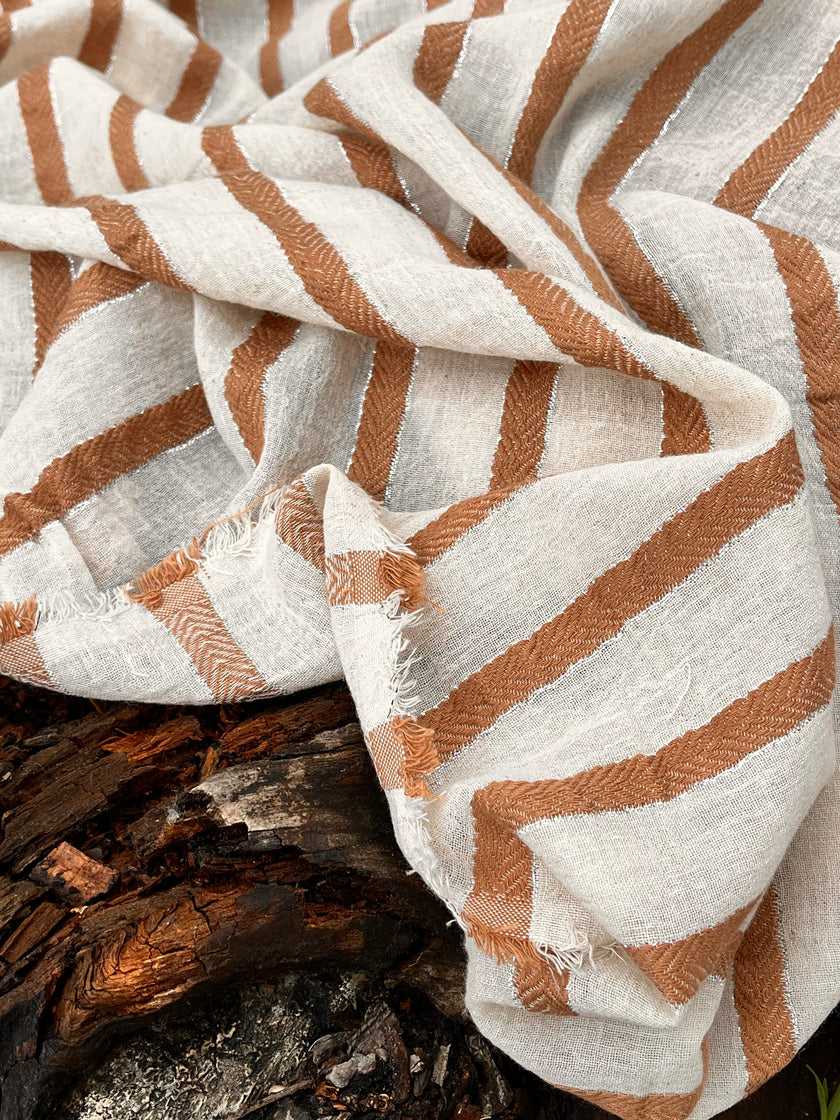 Balıksırtı Çizgili Nötr Organik Pamuklu Çift Yüzlü Kumaş Metre Fiyatı, Çizgili Doğal Kumaş, Geniş En.