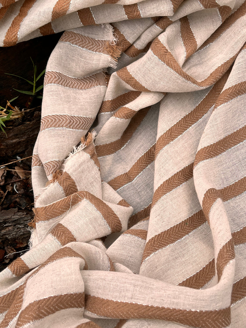 Balıksırtı Çizgili Nötr Organik Pamuklu Çift Yüzlü Kumaş Metre Fiyatı, Çizgili Doğal Kumaş, Geniş En.