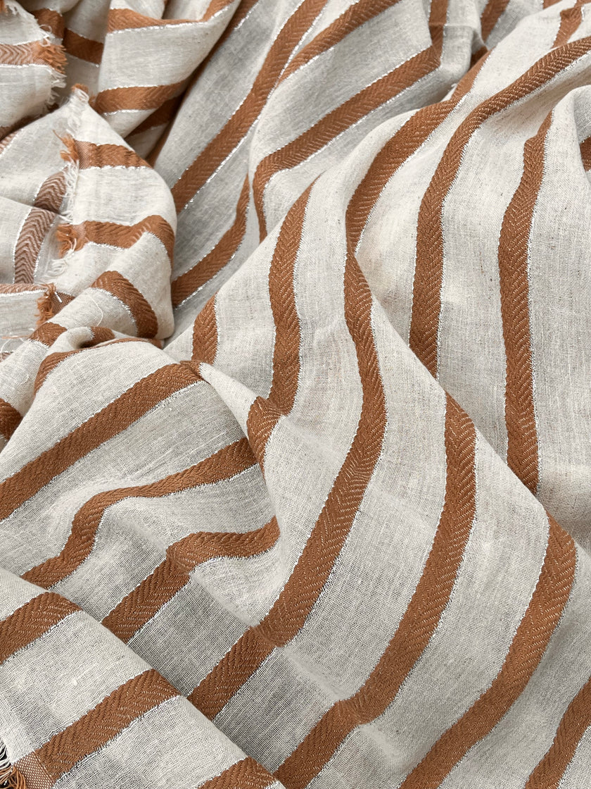 Balıksırtı Çizgili Nötr Organik Pamuklu Çift Yüzlü Kumaş Metre Fiyatı, Çizgili Doğal Kumaş, Geniş En.