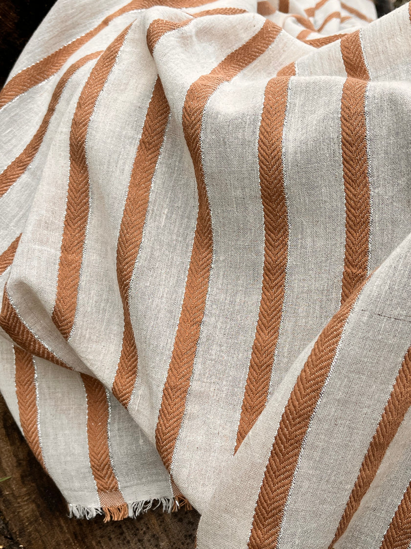 Balıksırtı Çizgili Nötr Organik Pamuklu Çift Yüzlü Kumaş Metre Fiyatı, Çizgili Doğal Kumaş, Geniş En.