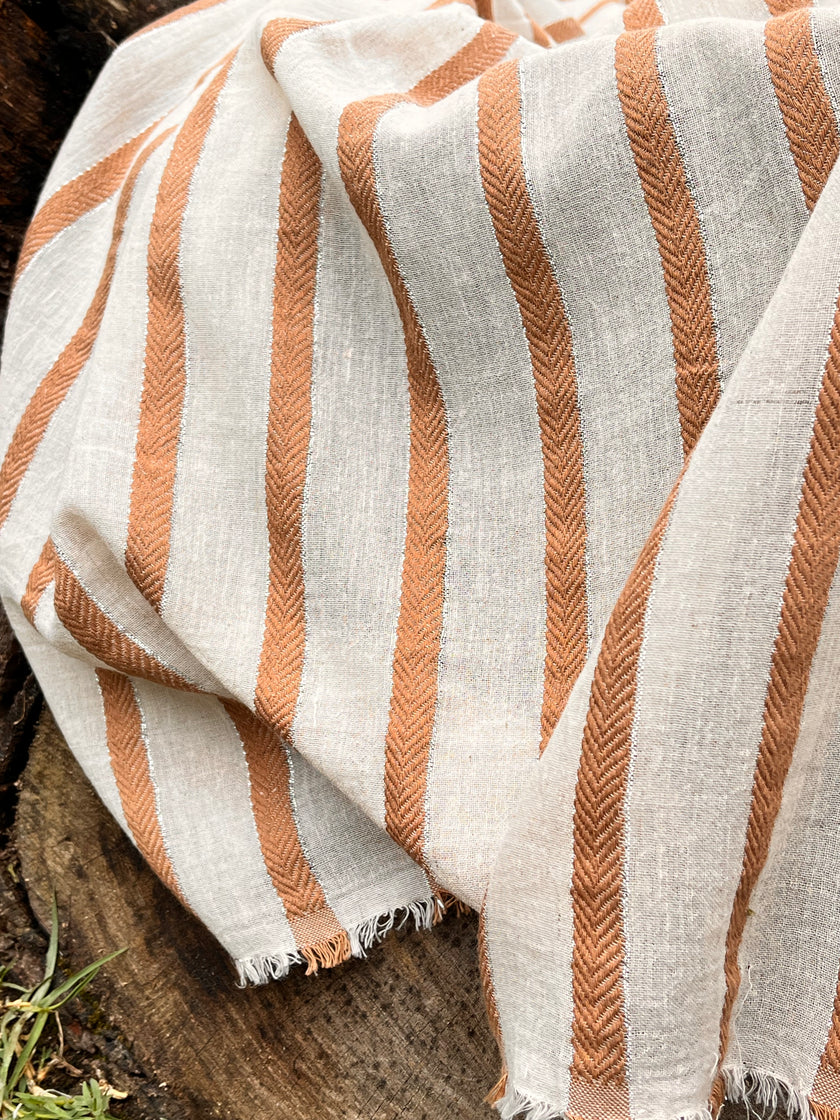 Balıksırtı Çizgili Nötr Organik Pamuklu Çift Yüzlü Kumaş Metre Fiyatı, Çizgili Doğal Kumaş, Geniş En.