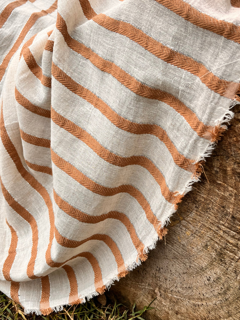 Balıksırtı Çizgili Nötr Organik Pamuklu Çift Yüzlü Kumaş Metre Fiyatı, Çizgili Doğal Kumaş, Geniş En.