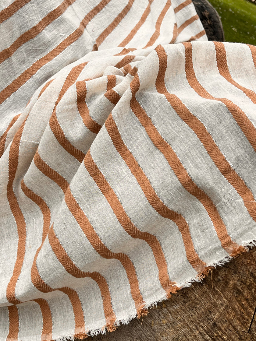 Balıksırtı Çizgili Nötr Organik Pamuklu Çift Yüzlü Kumaş Metre Fiyatı, Çizgili Doğal Kumaş, Geniş En.