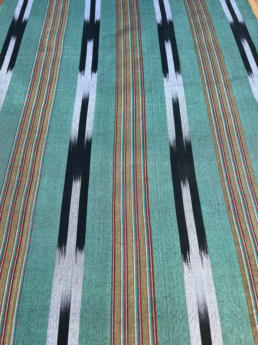 Green Ikat Striped Luxurious Silk Upholstery Home Textile Interior Fabrics.