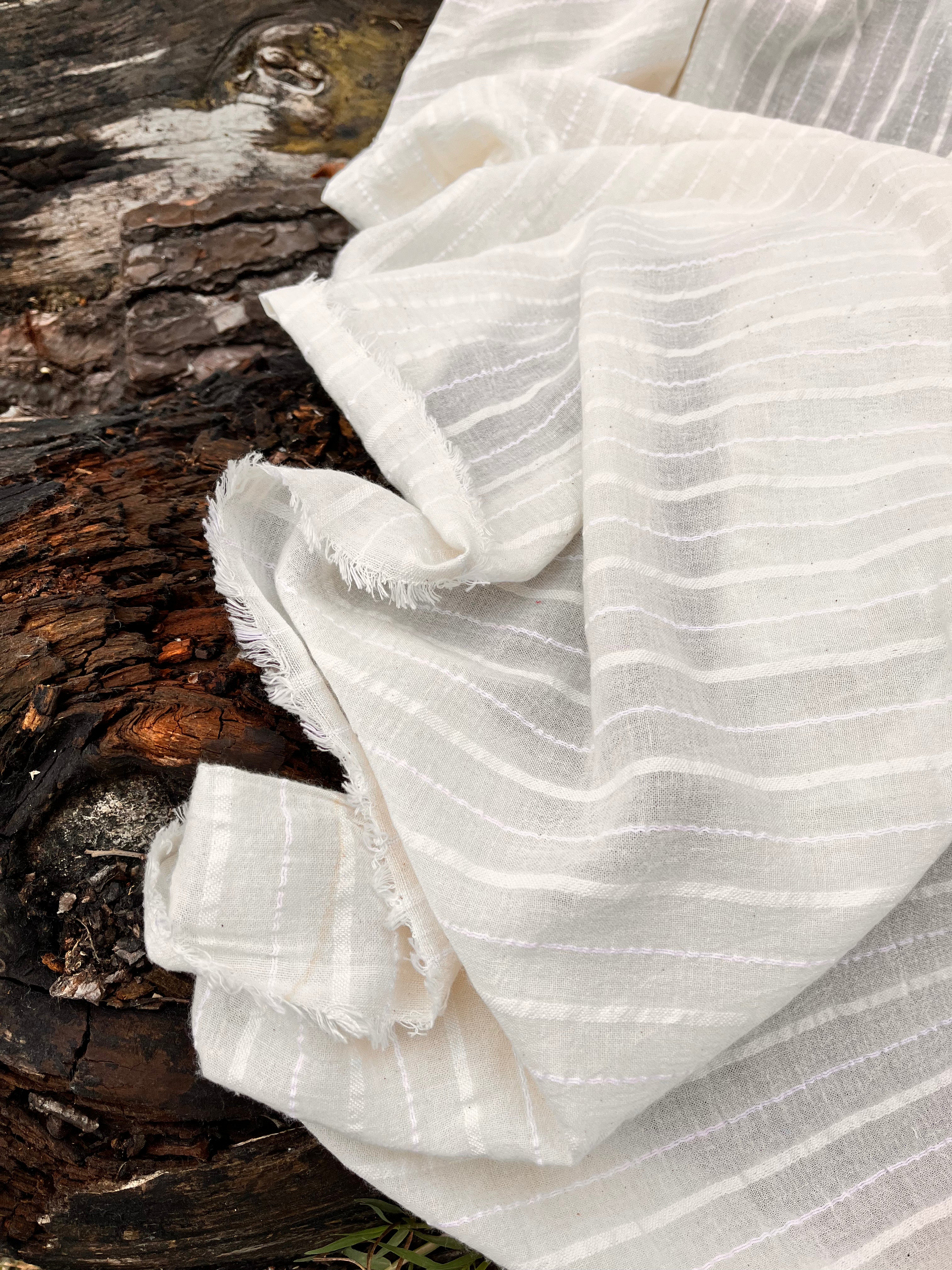 White Pin Striped Neutral Organic Cotton Fabric By The Meter.