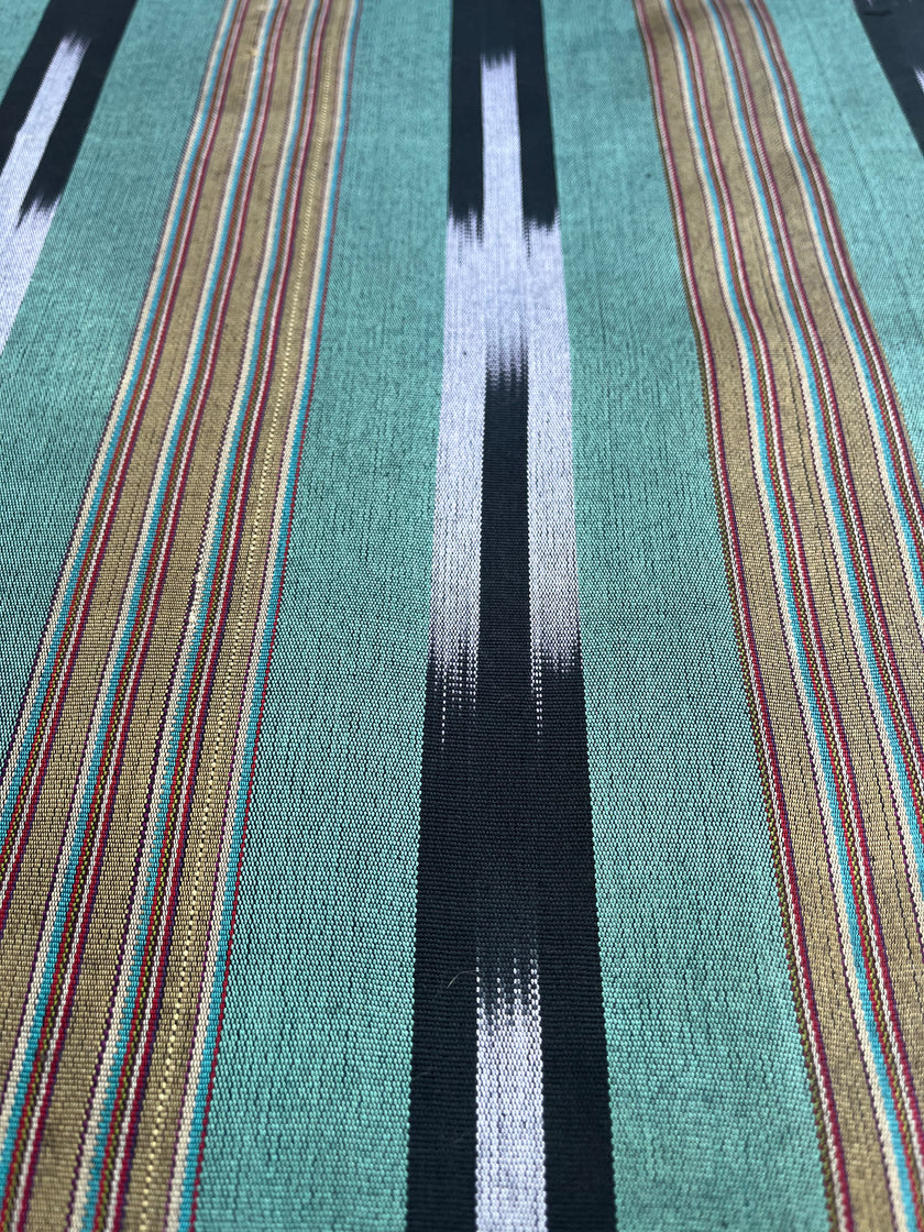 Green Ikat Striped Luxurious Silk Upholstery Home Textile Interior Fabrics.