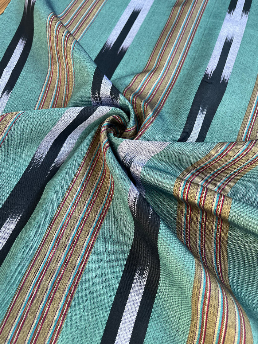 Green Ikat Striped Luxurious Silk Upholstery Home Textile Interior Fabrics.