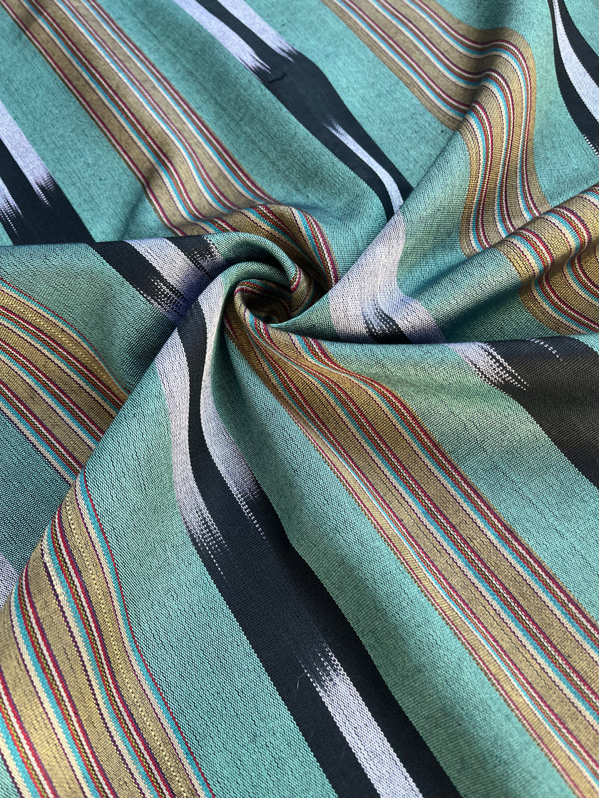 Green Ikat Striped Luxurious Silk Upholstery Home Textile Interior Fabrics.