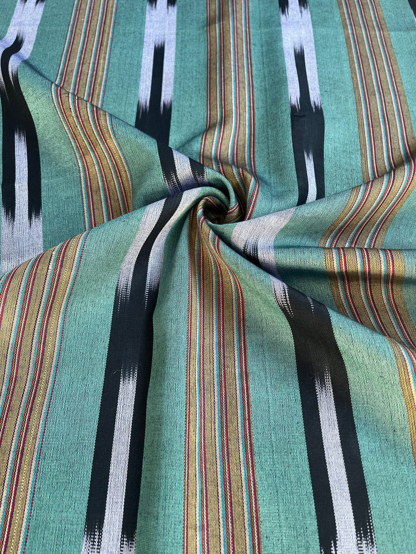 Green Ikat Striped Luxurious Silk Upholstery Home Textile Interior Fabrics.