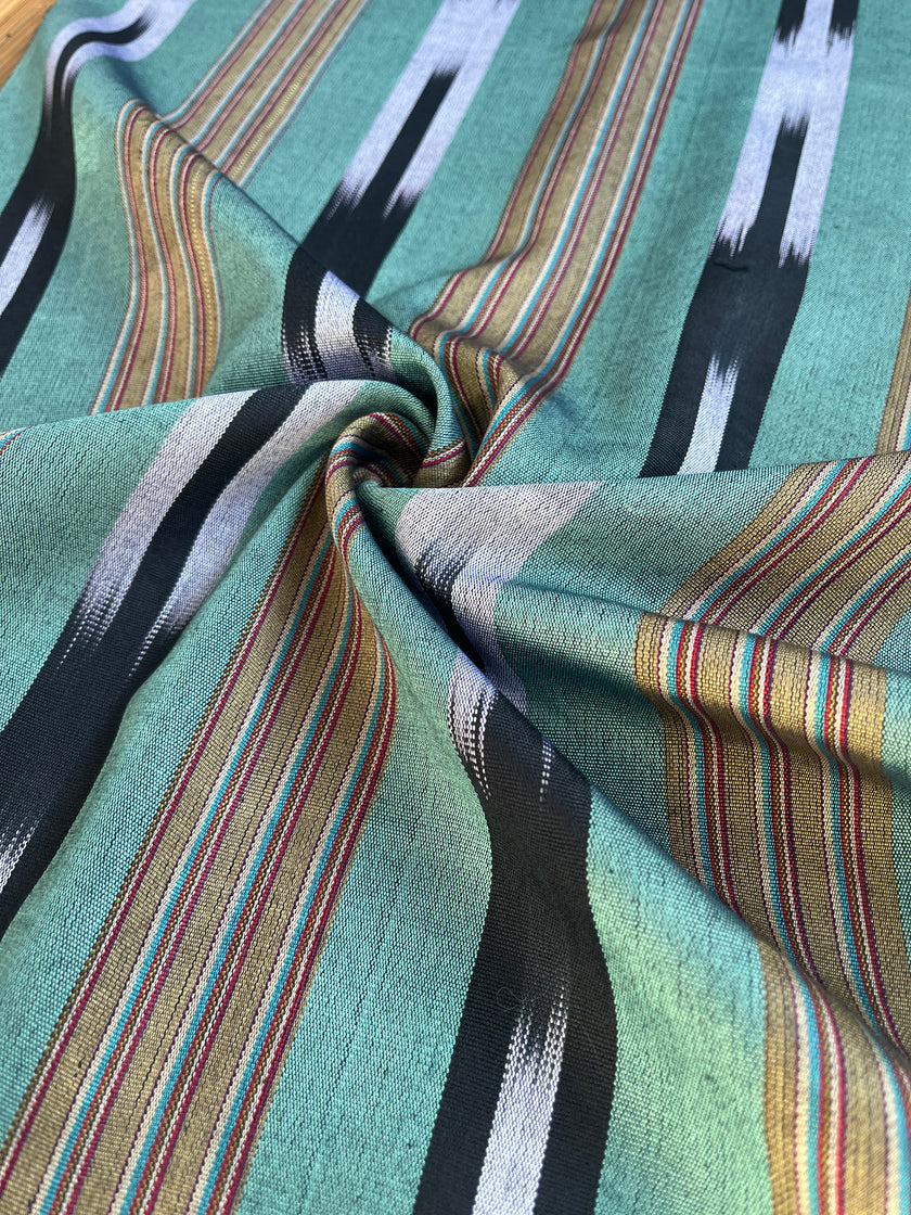 Green Ikat Striped Luxurious Silk Upholstery Home Textile Interior Fabrics.