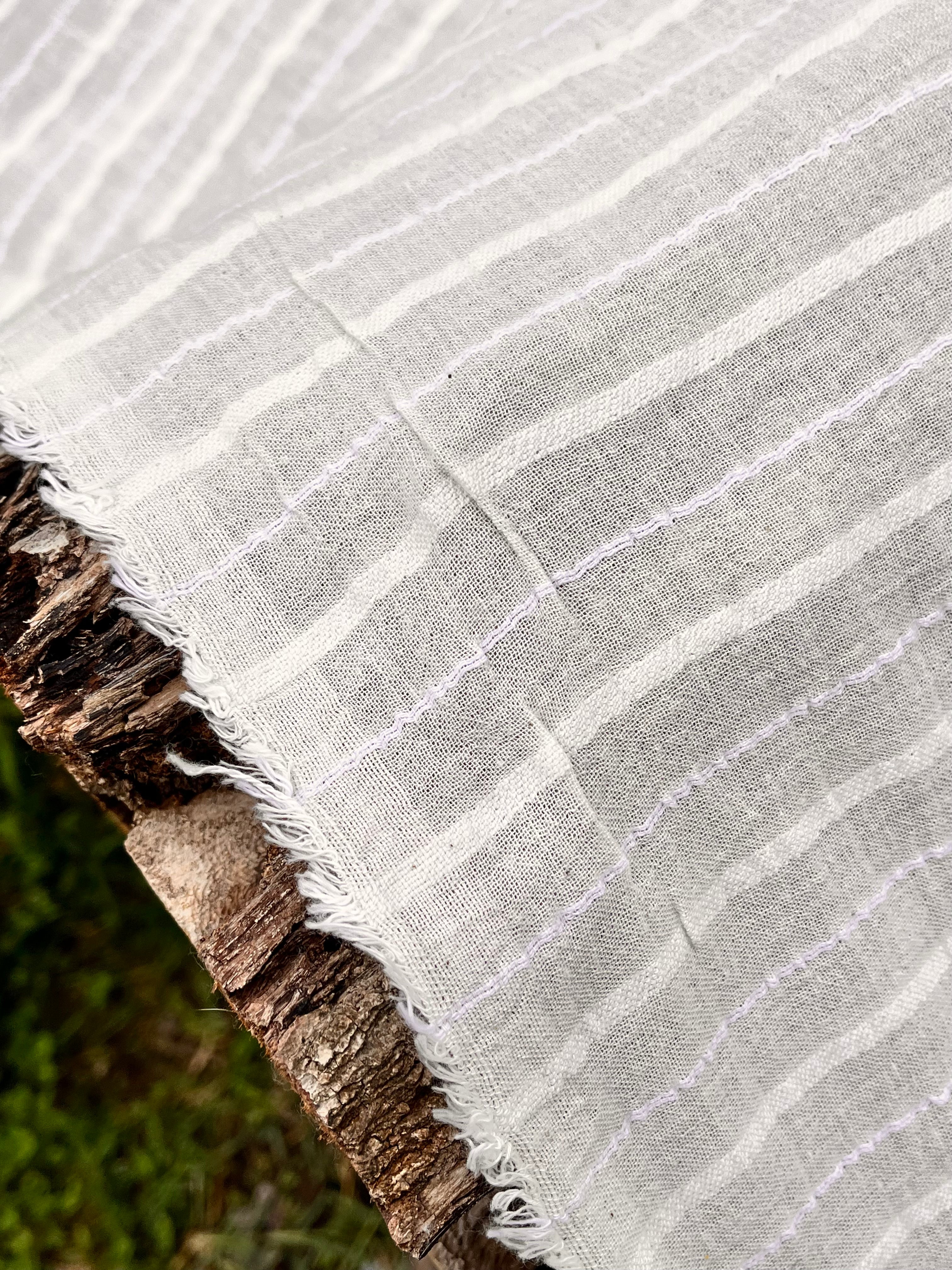 White Pin Striped Neutral Organic Cotton Fabric By The Meter.