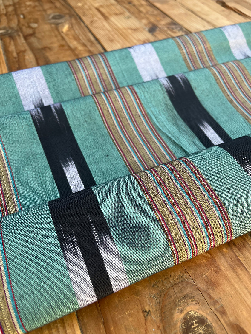 Green Ikat Striped Luxurious Silk Upholstery Home Textile Interior Fabrics.