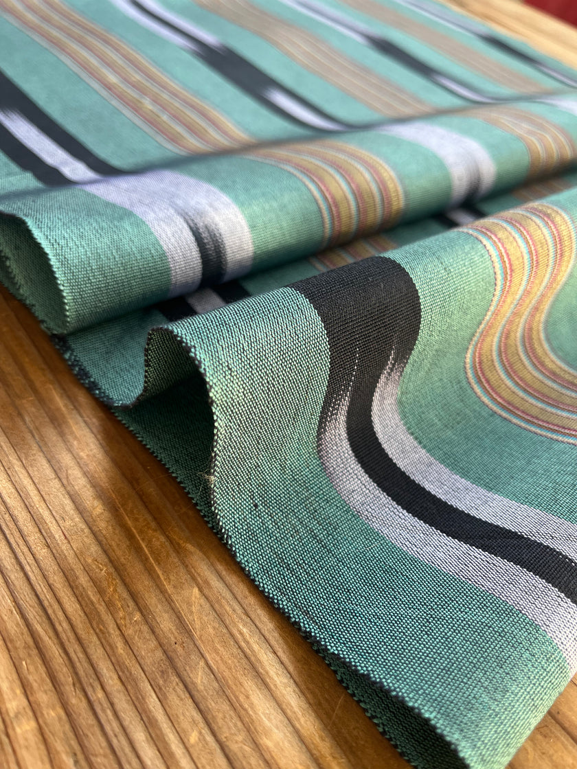 Green Ikat Striped Luxurious Silk Upholstery Home Textile Interior Fabrics.