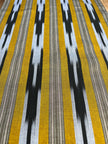 Yellow Ikat Striped Luxurious Silk Upholstery For Ottoman Headboard, Home Textile Interior Fabrics: Pillow Covers, Kimono-inspired Designs.