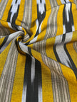 Yellow Ikat Striped Luxurious Silk Upholstery For Ottoman Headboard, Home Textile Interior Fabrics: Pillow Covers, Kimono-inspired Designs.