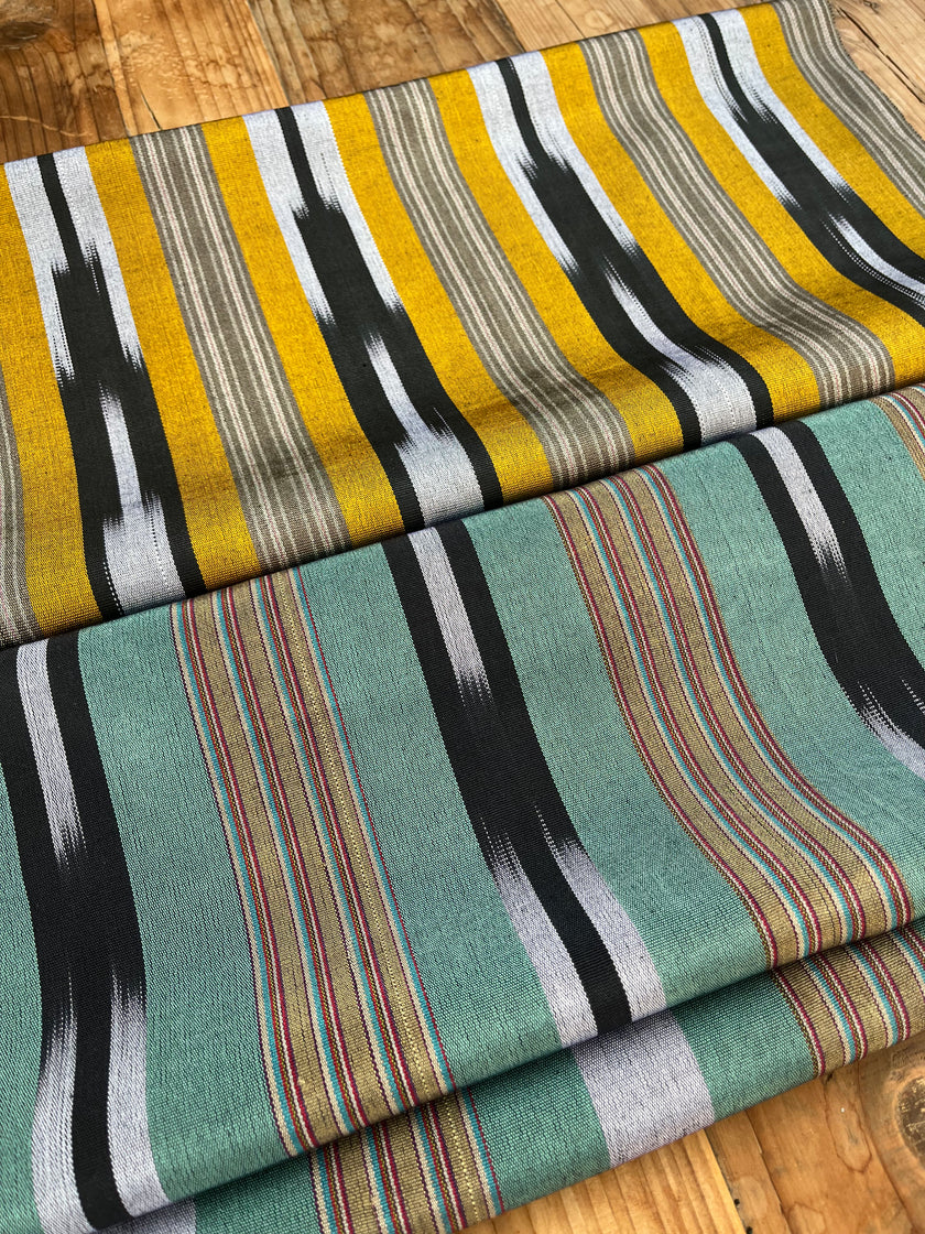 Green Ikat Striped Luxurious Silk Upholstery Home Textile Interior Fabrics.