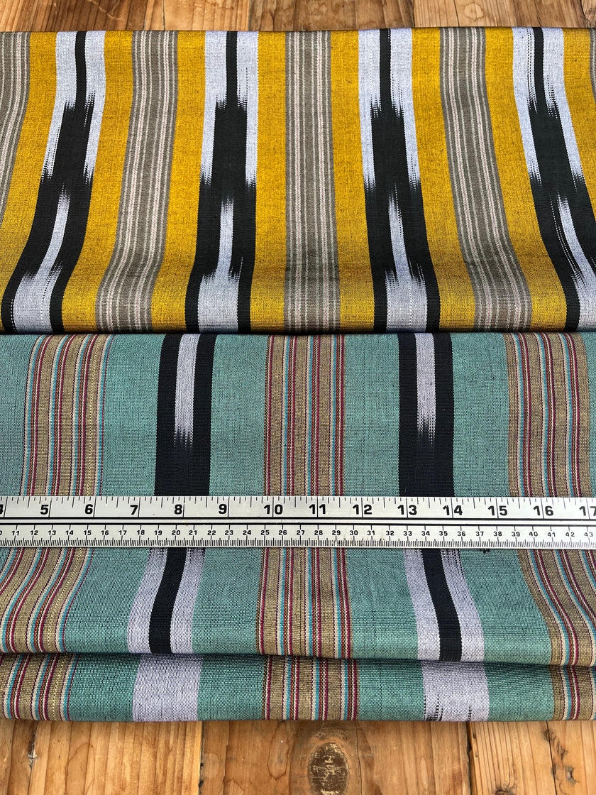 Green Ikat Striped Luxurious Silk Upholstery Home Textile Interior Fabrics.