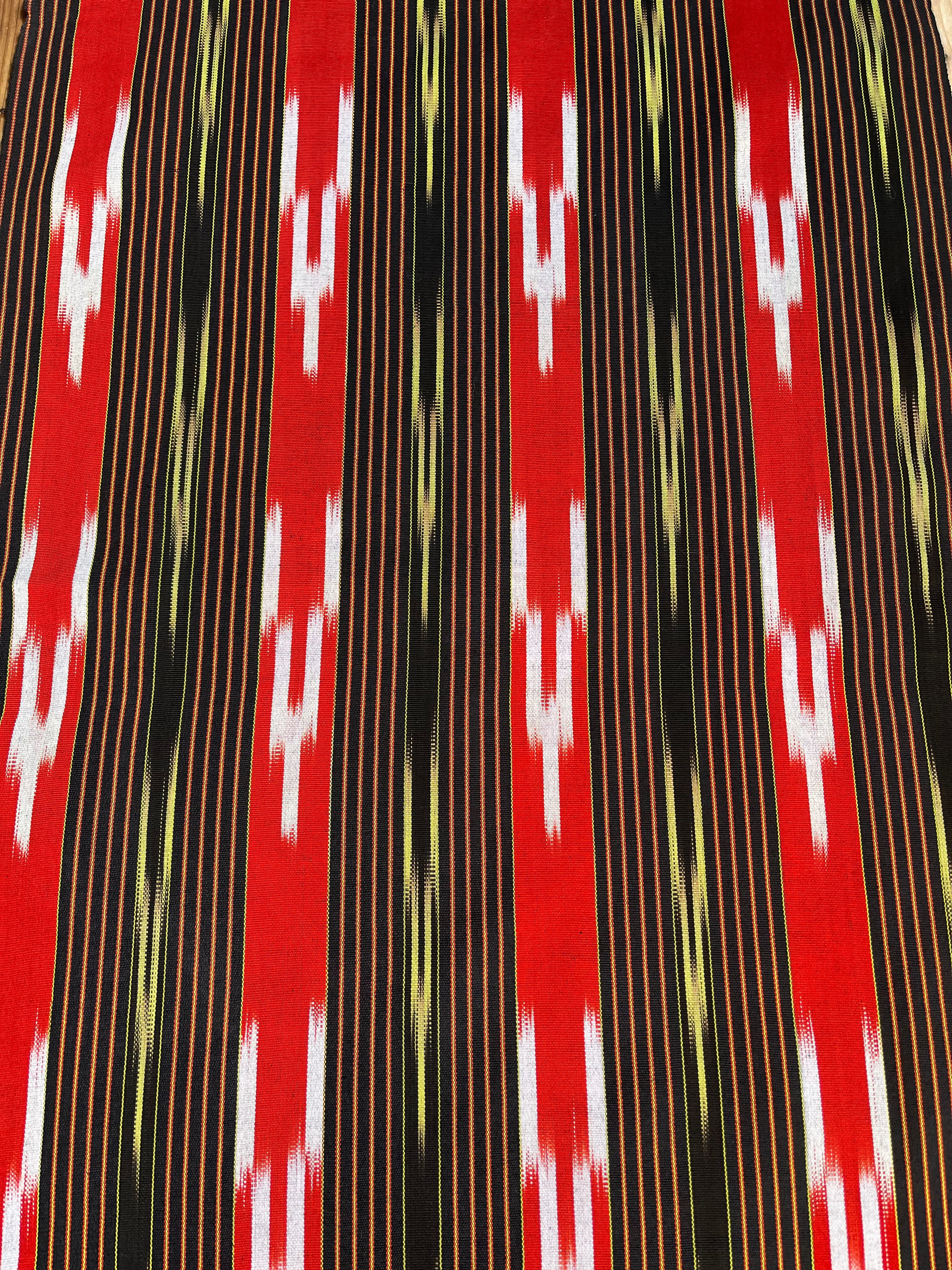 Red Black Ikat Striped Luxurious Silk Upholstery Fabric