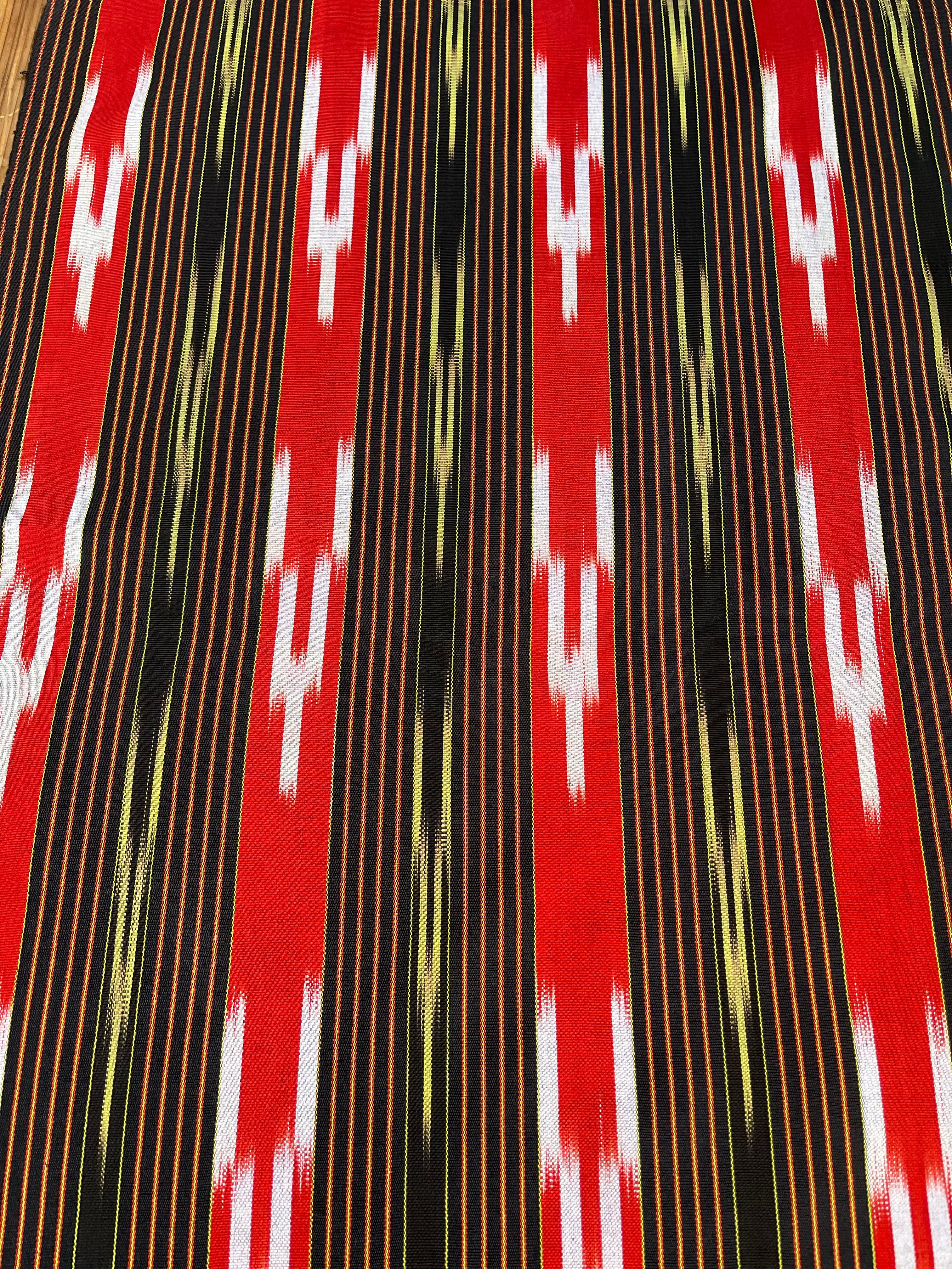 Red Black Ikat Striped Luxurious Silk Upholstery Fabric
