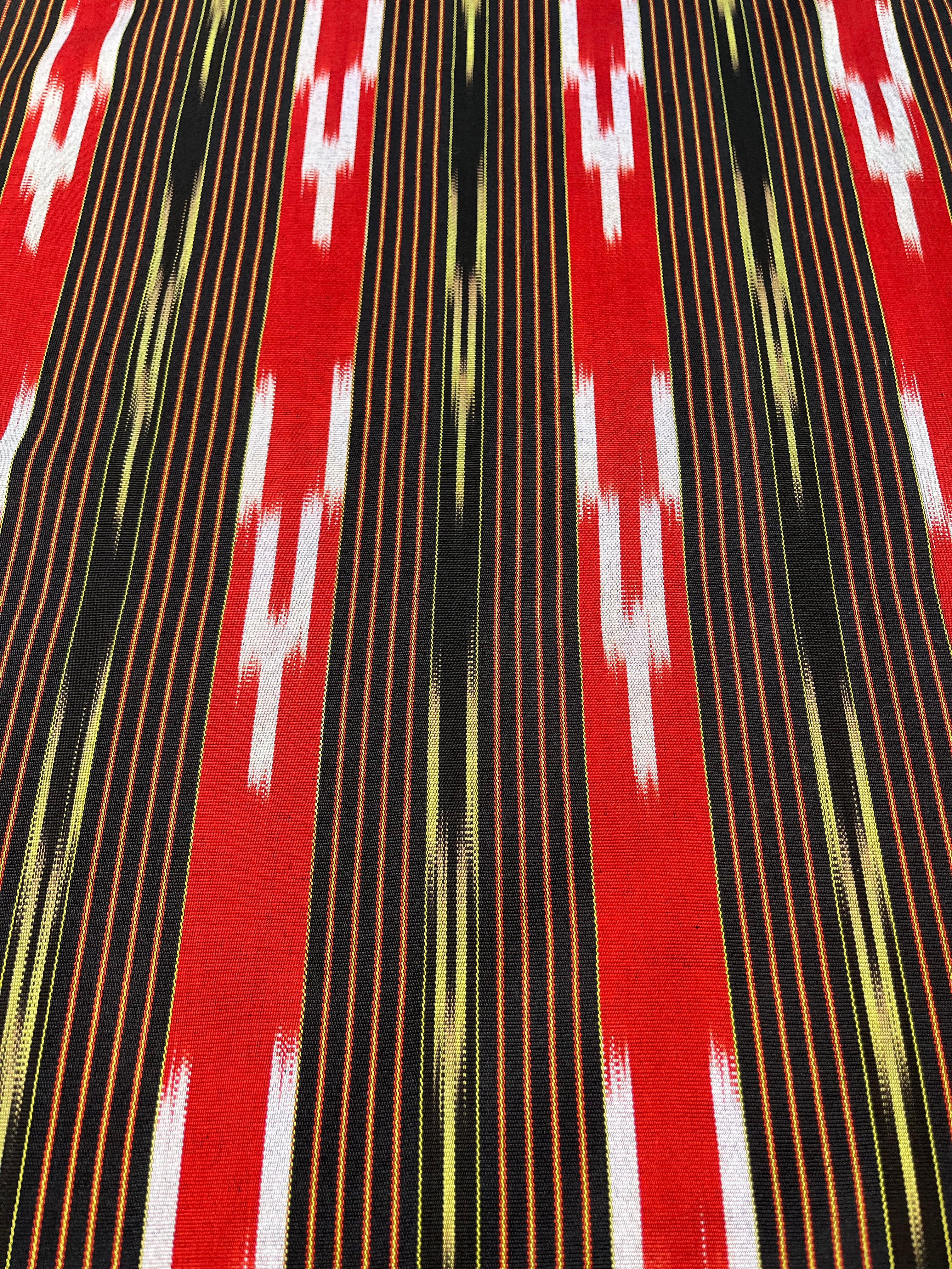 Red Black Ikat Striped Luxurious Silk Upholstery Fabric